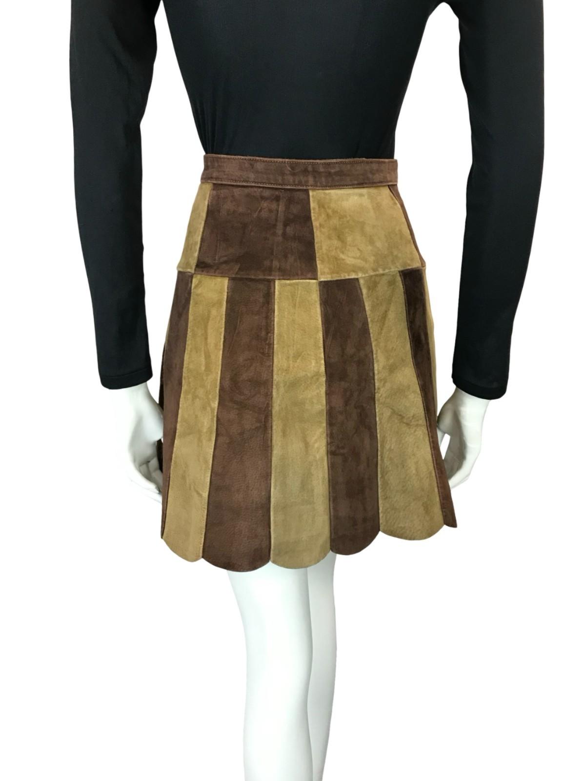 VTG 60S 70S HIPPY TWO TONE BROWN TAN SUEDE SCALLOPED HIPPY BOHO MINI SKIRT 4