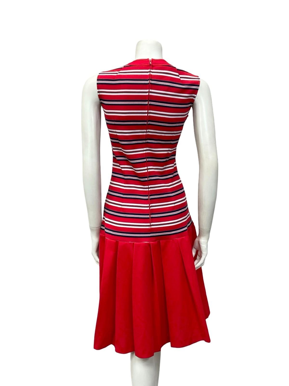 VTG 60S PENNY LANE RED WHITE NAVY BLUE MOD DROPPED WAIST PLEATED SHIFT DRESS 12