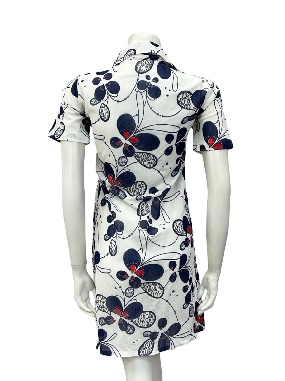VTG 60S JAPANESE WHITE RED NAVY BLUE PSYCHEDELIC SHIRT SHIFT DRESS 12