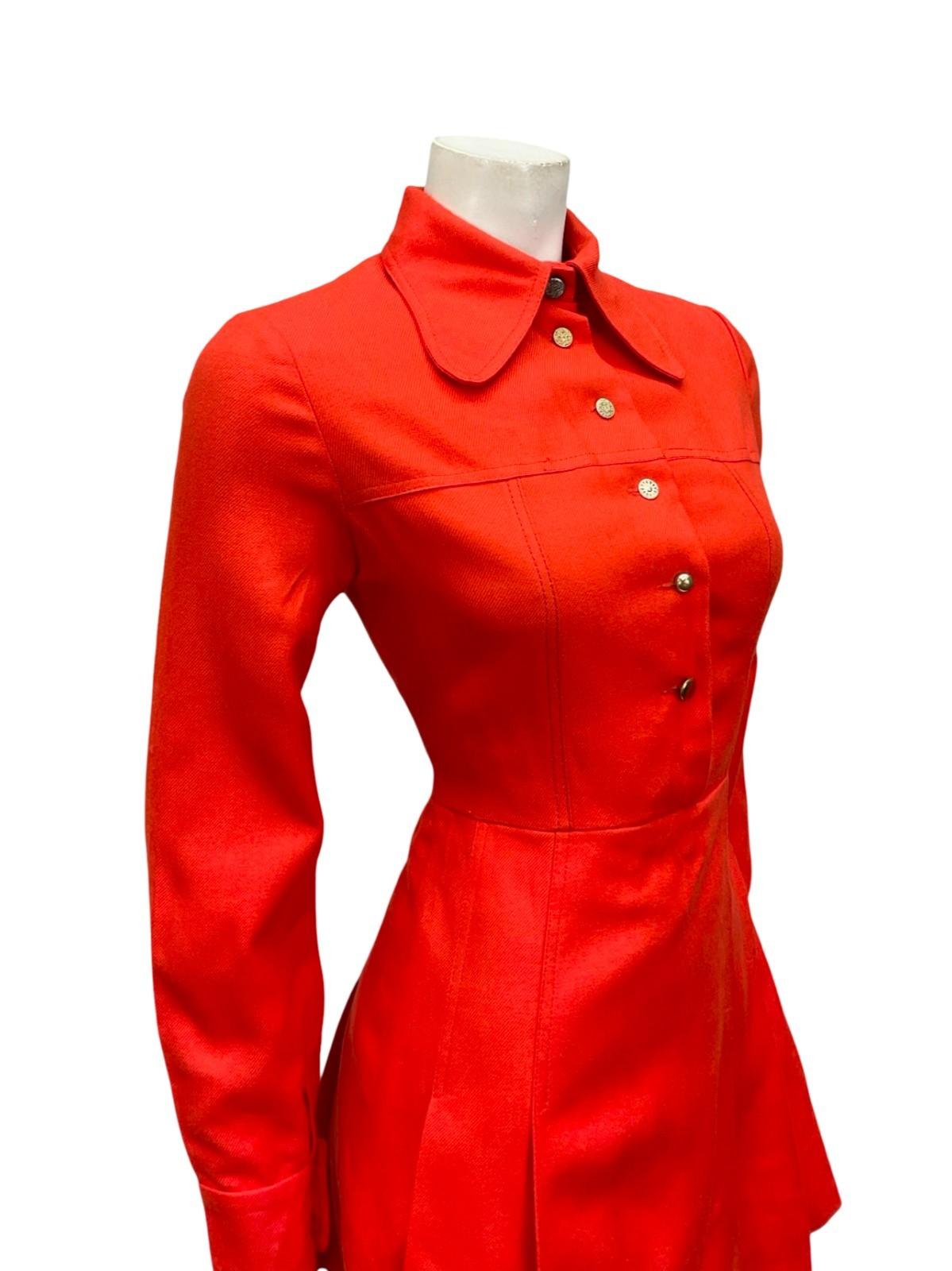 VTG 60S MOD MONOCHROME BRIGHT RED DOG EAR COLLAR PLEATED MINI SHIRT DRESS XS 6