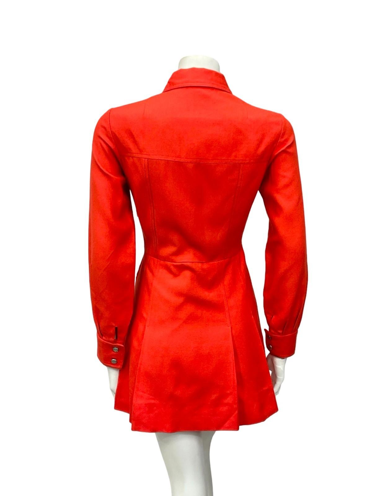 VTG 60S MOD MONOCHROME BRIGHT RED DOG EAR COLLAR PLEATED MINI SHIRT DRESS XS 6