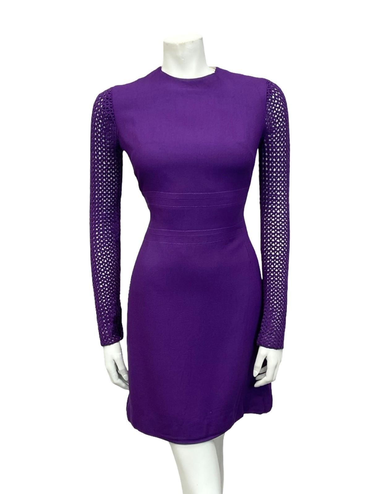 VTG 60S 70S DEEP PURPLE CROCHET MOD GOGO PARTY MONOCHROME MINI DRESS 8 10 S