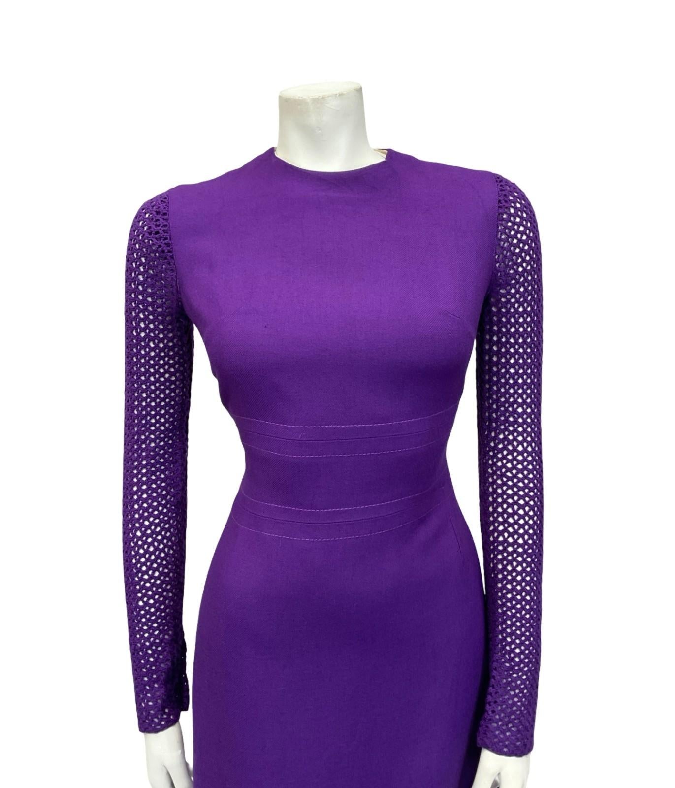 VTG 60S 70S DEEP PURPLE CROCHET MOD GOGO PARTY MONOCHROME MINI DRESS 8 10 S