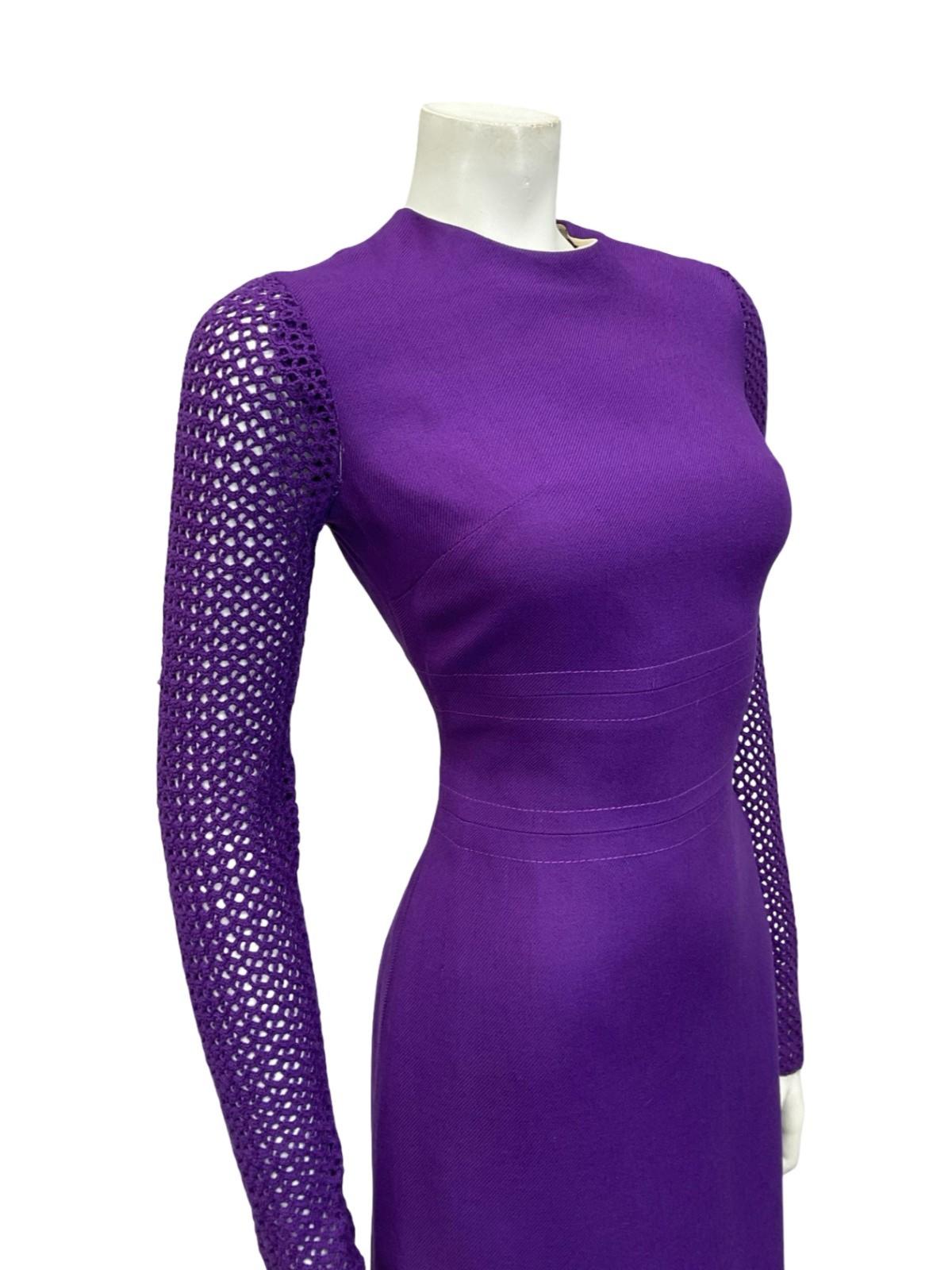 VTG 60S 70S DEEP PURPLE CROCHET MOD GOGO PARTY MONOCHROME MINI DRESS 8 10 S