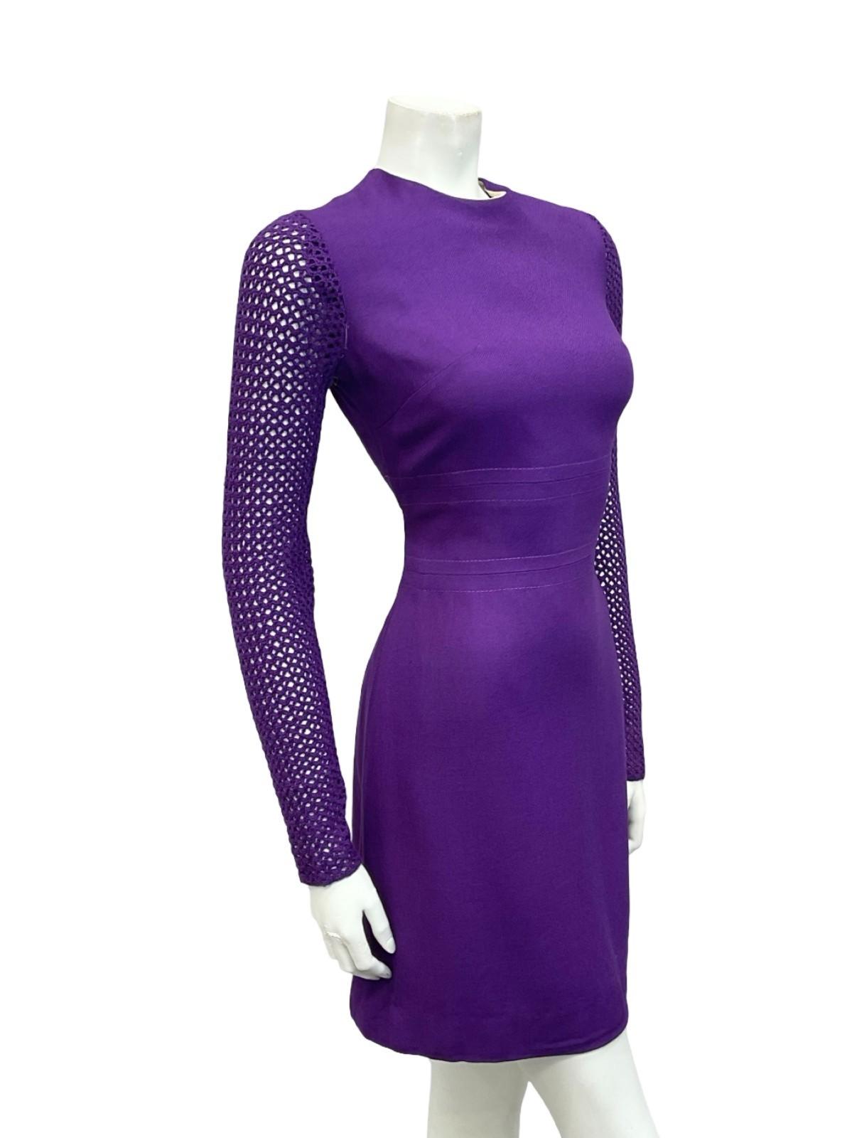VTG 60S 70S DEEP PURPLE CROCHET MOD GOGO PARTY MONOCHROME MINI DRESS 8 10 S