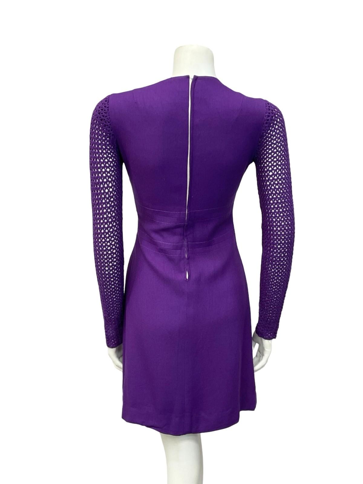 VTG 60S 70S DEEP PURPLE CROCHET MOD GOGO PARTY MONOCHROME MINI DRESS 8 10 S