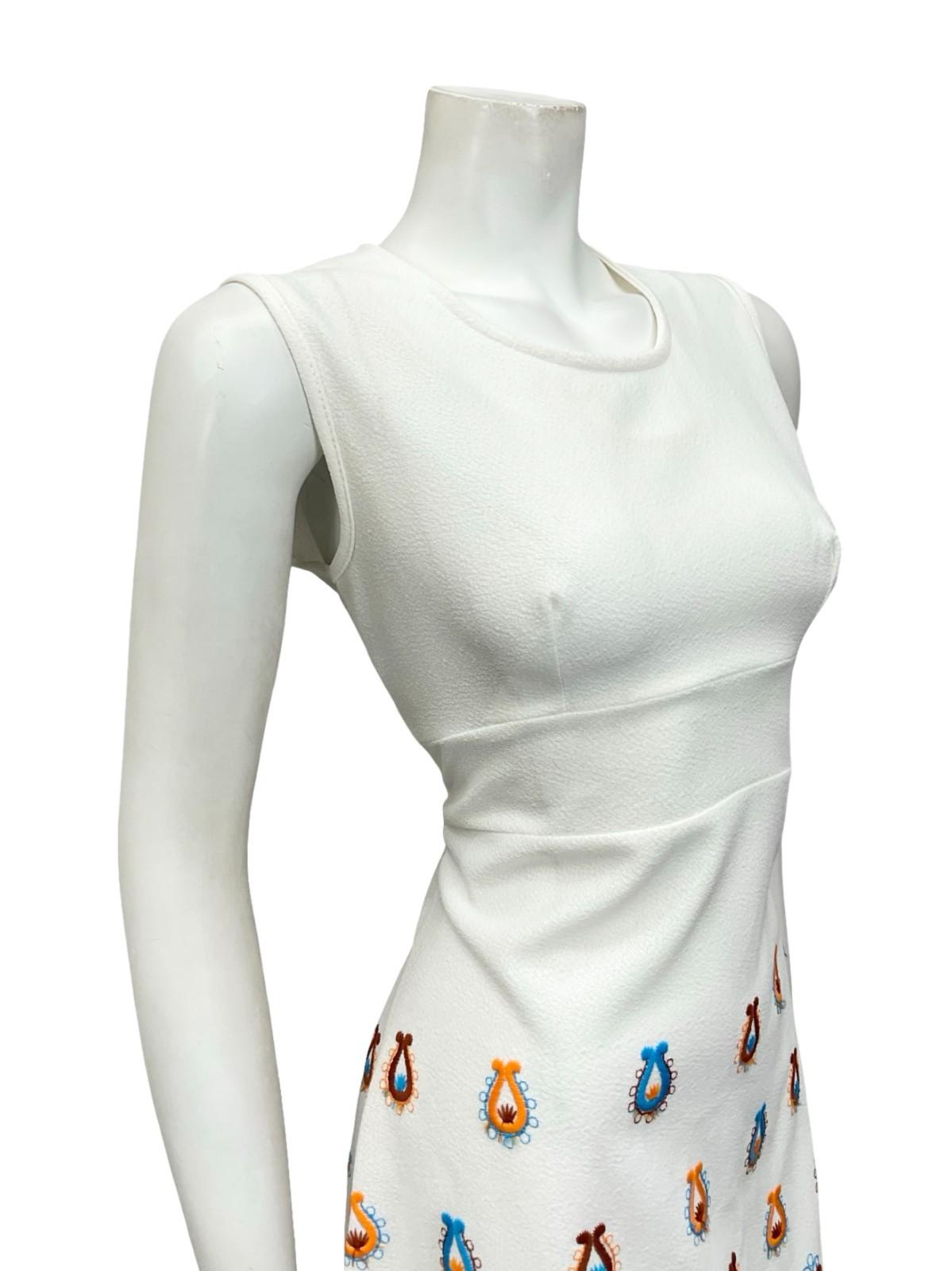 VTG 60S MOD GOGO FOLK WHITE ORANGE BROWN BLUE EMBROIDERED MINI DRESS 10