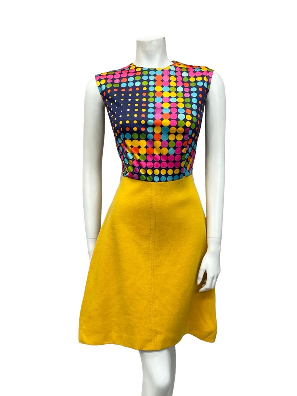 VTG 60S 70S YELLOW BLUE PINK GREEN DOTTY A LINE GEOMETRIC MIDI DRESS 10