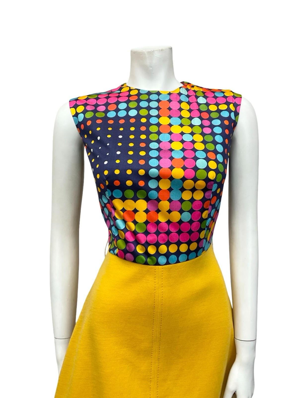 VTG 60S 70S YELLOW BLUE PINK GREEN DOTTY A LINE GEOMETRIC MIDI DRESS 10