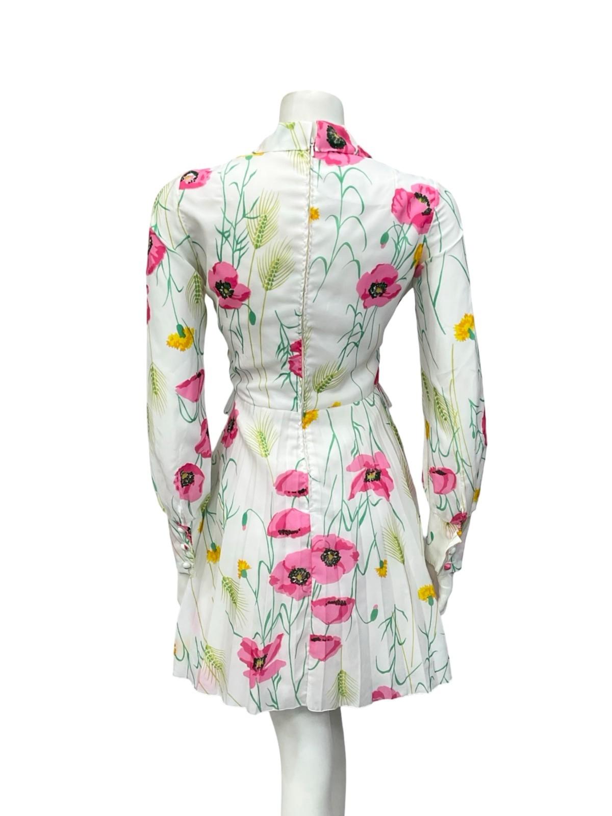 VTG 70S BETTY BARCLAY WHITE PINK YELLOW FLORAL POPPY WHEAT PLEATED SHIRT DRESS 8