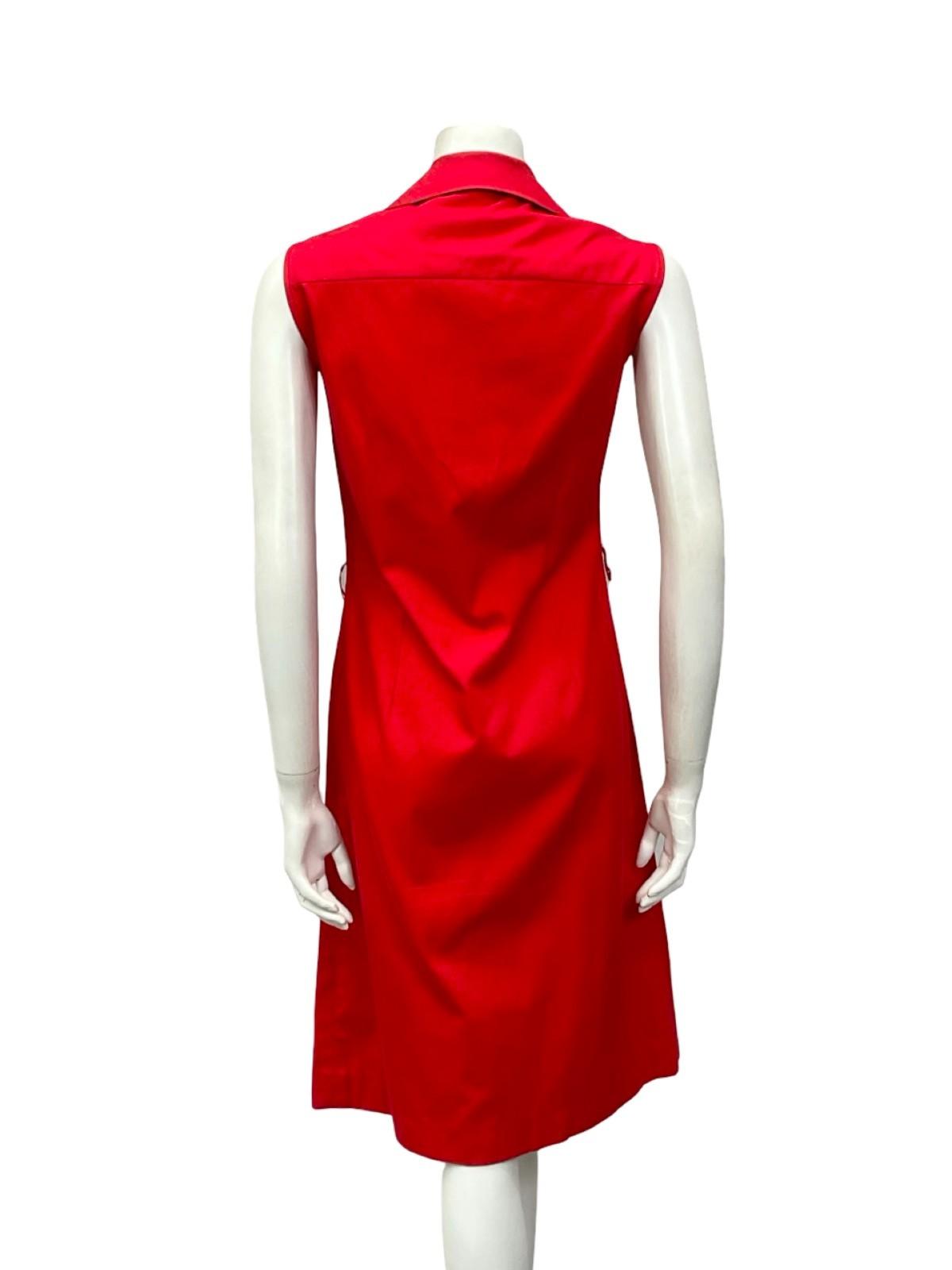 VTG 70S MOD RED NAVY BLUE WING COLLAR COTTON SLEEVELESS SHIRT SHIFT DRESS 12