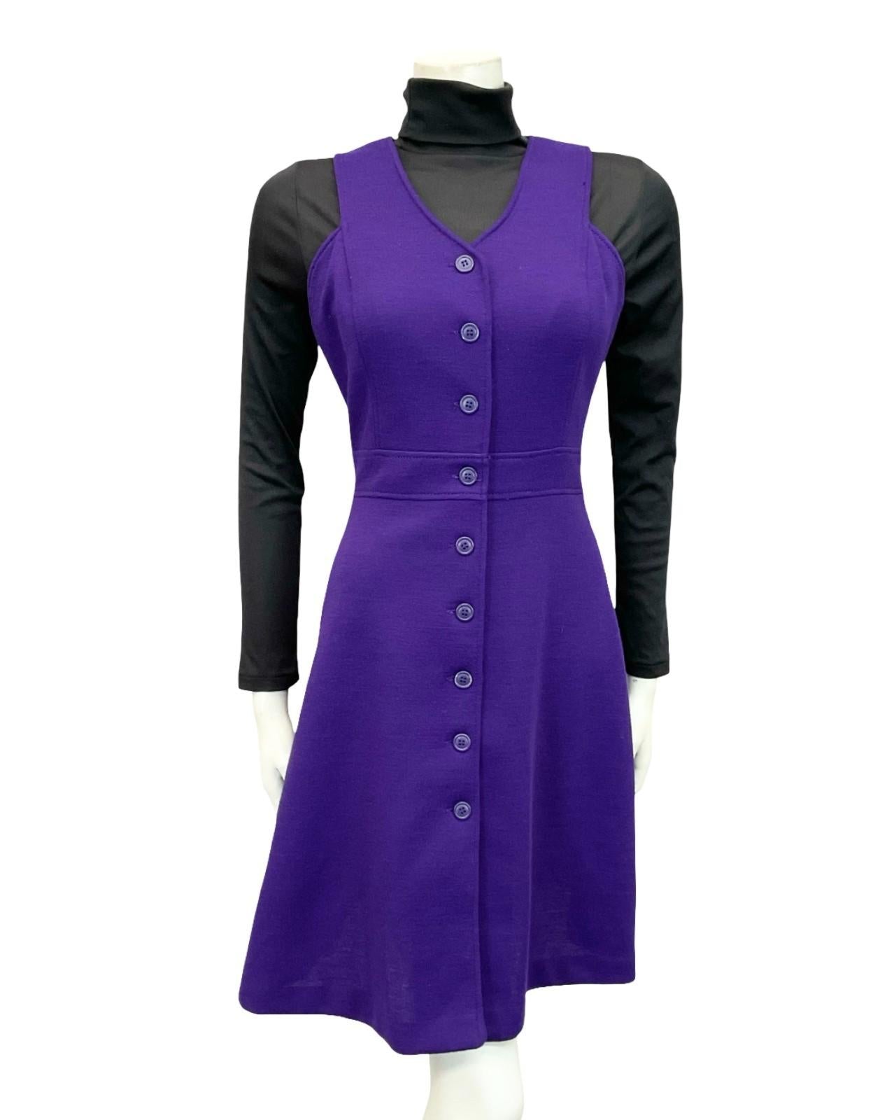 VTG 70S BETTY BARCLAY MOD PURPLE V NECK PINAFORE KNIT MIDI DRESS 8