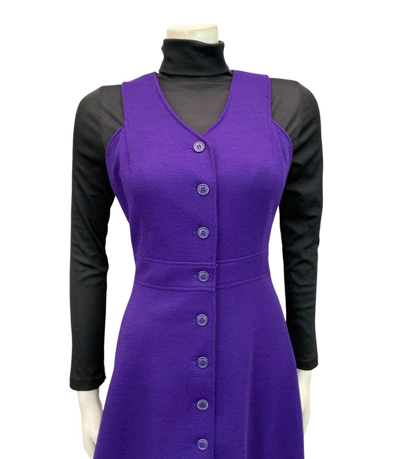 VTG 70S BETTY BARCLAY MOD PURPLE V NECK PINAFORE KNIT MIDI DRESS 8