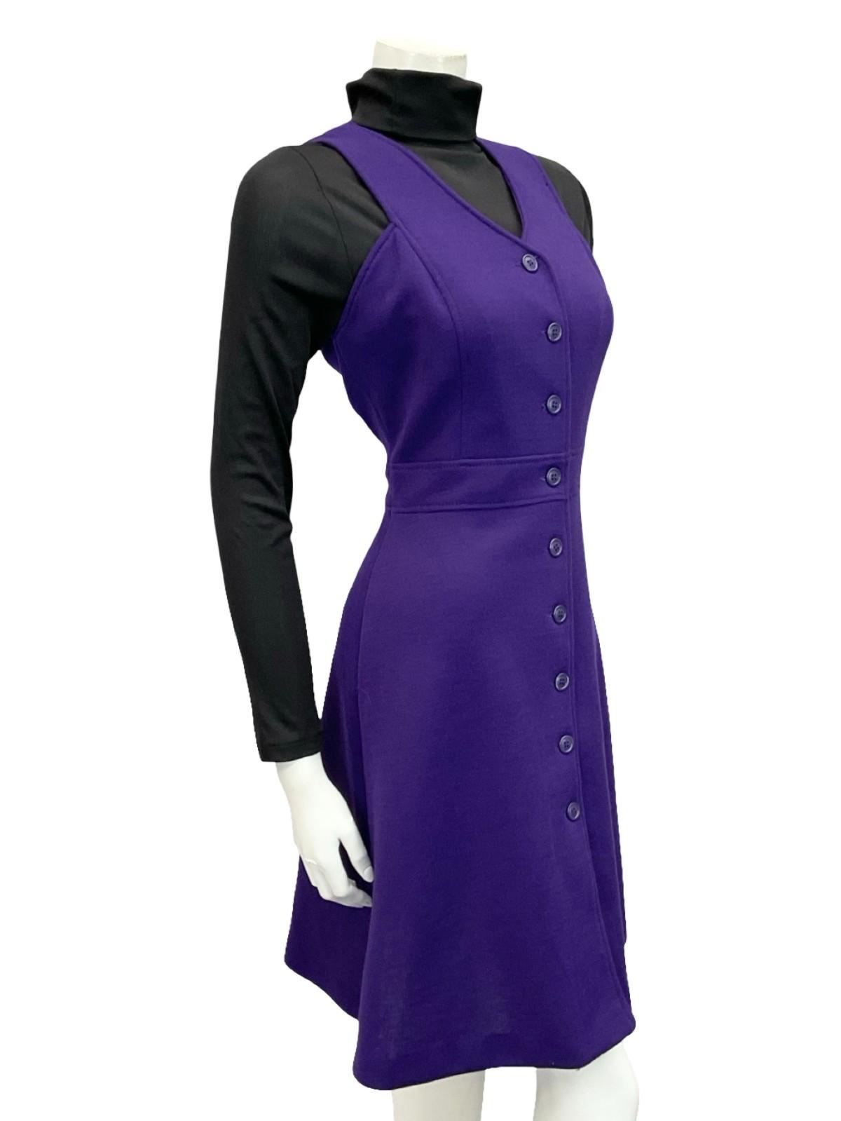 VTG 70S BETTY BARCLAY MOD PURPLE V NECK PINAFORE KNIT MIDI DRESS 8