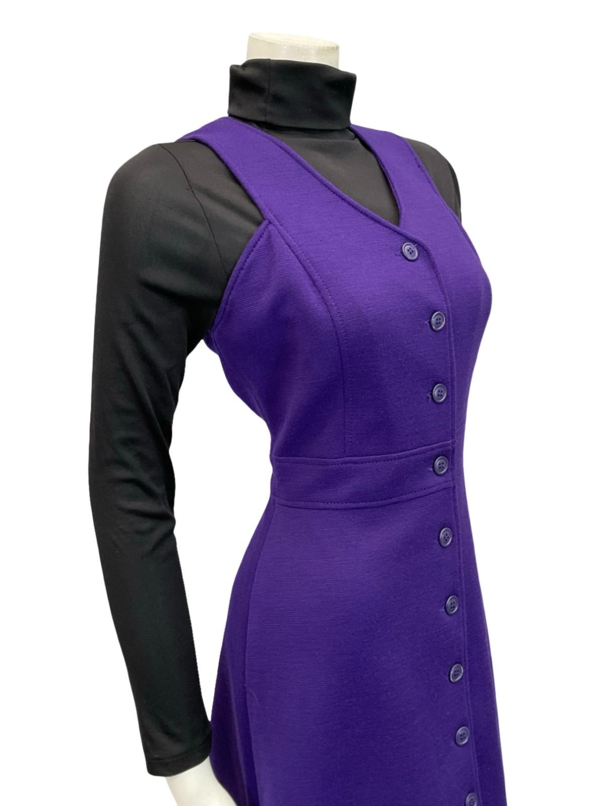 VTG 70S BETTY BARCLAY MOD PURPLE V NECK PINAFORE KNIT MIDI DRESS 8
