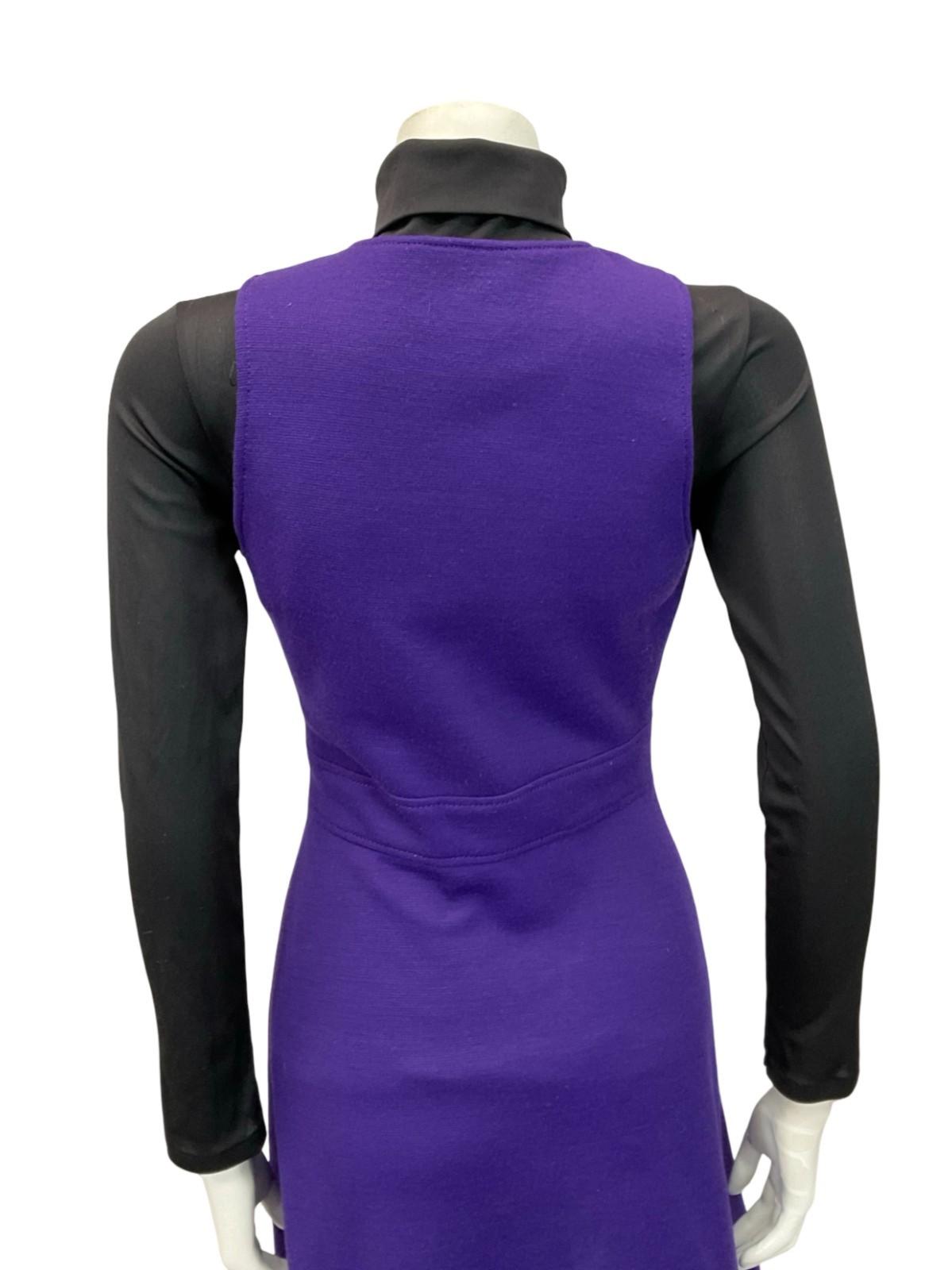 VTG 70S BETTY BARCLAY MOD PURPLE V NECK PINAFORE KNIT MIDI DRESS 8
