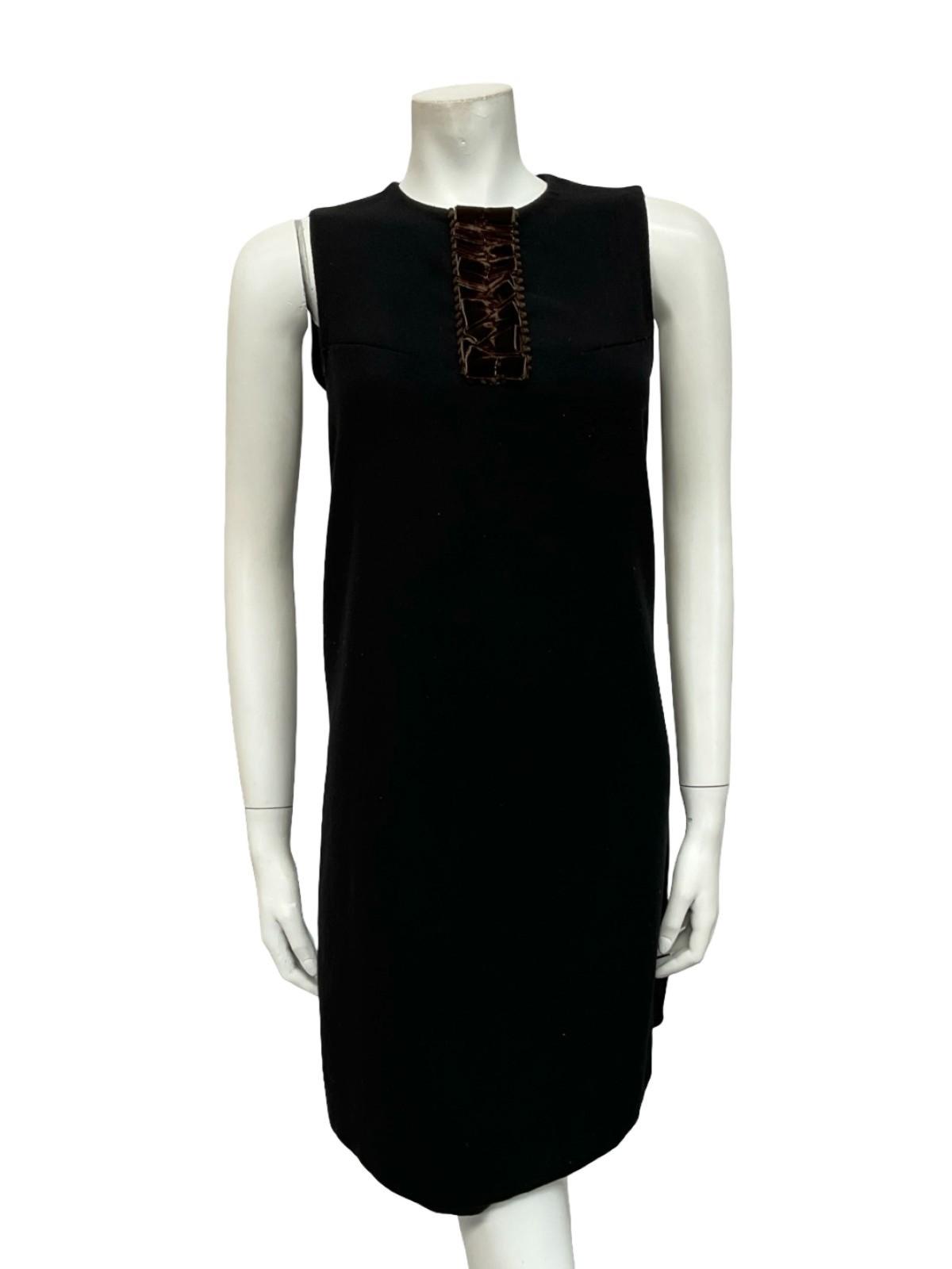 VTG 60S MOD GOGO BLACK FELT BROWN VELVET PARTY SHIFT SLEEVELESS MINI DRESS 10