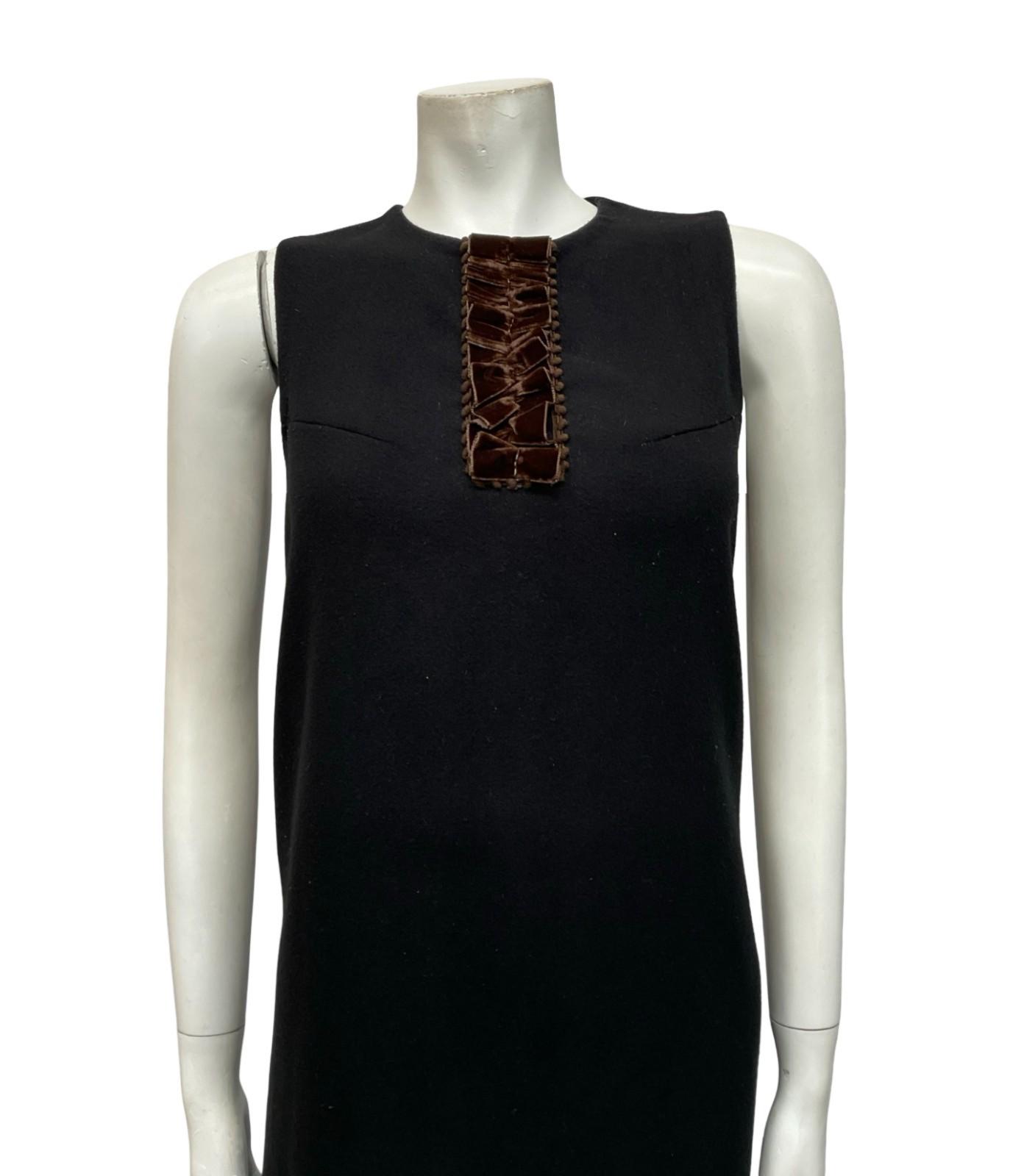 VTG 60S MOD GOGO BLACK FELT BROWN VELVET PARTY SHIFT SLEEVELESS MINI DRESS 10