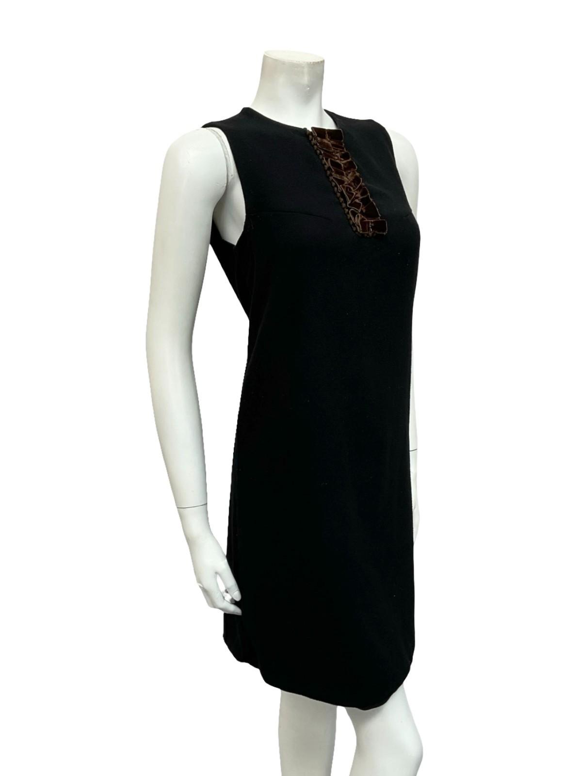VTG 60S MOD GOGO BLACK FELT BROWN VELVET PARTY SHIFT SLEEVELESS MINI DRESS 10