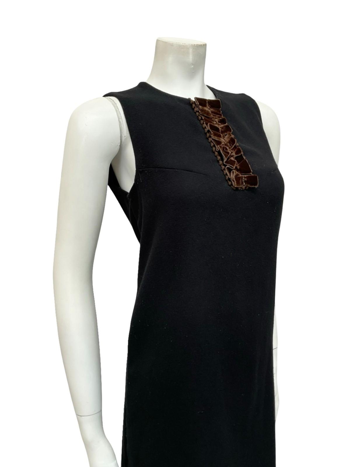 VTG 60S MOD GOGO BLACK FELT BROWN VELVET PARTY SHIFT SLEEVELESS MINI DRESS 10