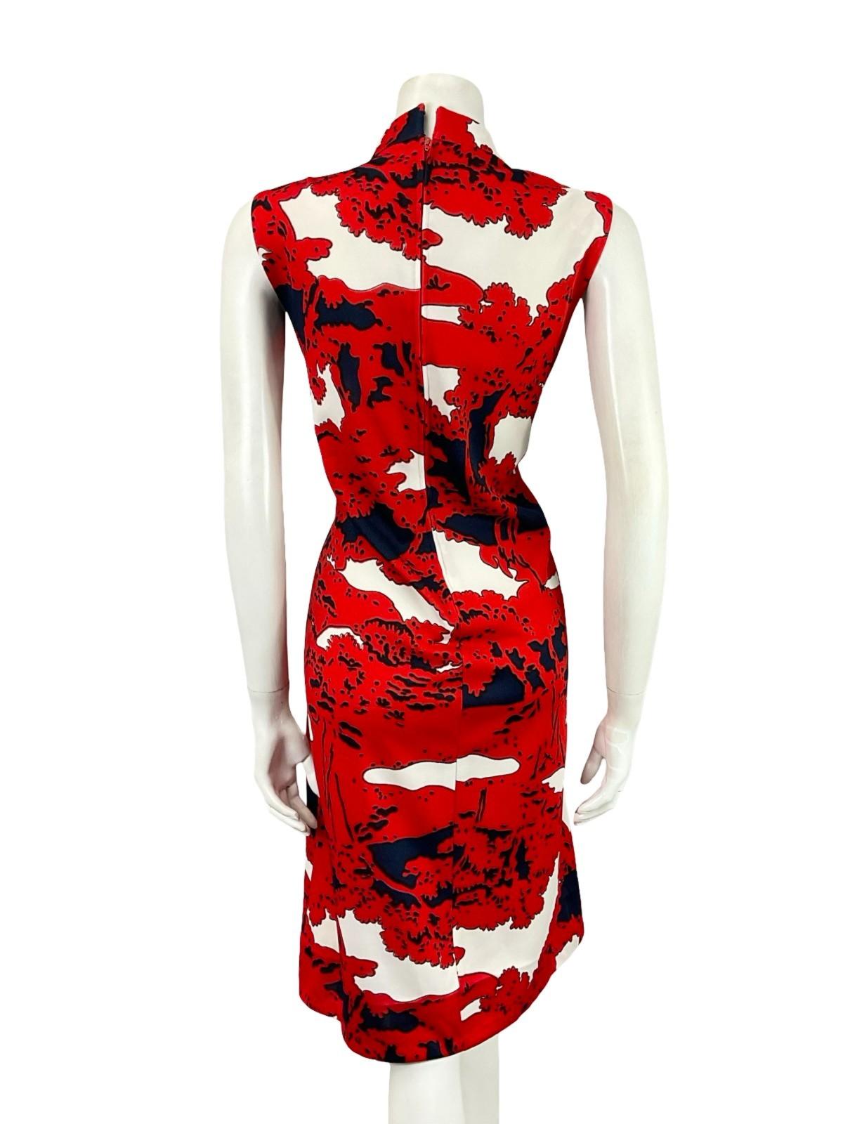 VTG 60S 70S RED NAVY BLUE WHITE PSYCHEDELIC FUNNEL MOD SHIFT KEYHOLE DRESS 14