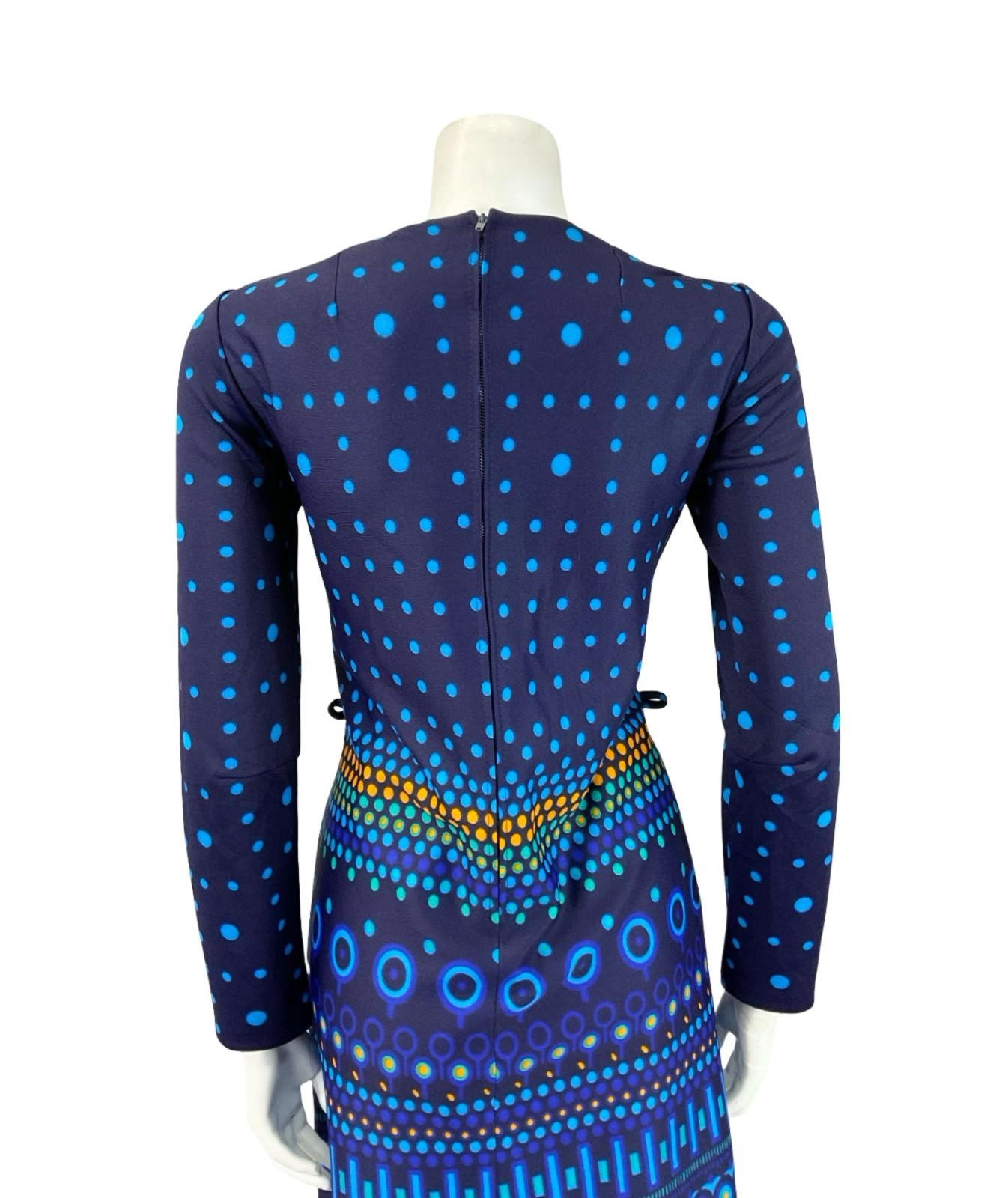 VTG 60S 70S BLUE YELLOW GREEN DOTTY STRIPED GEOMETRIC MOD SHIFT DRESS 10 12