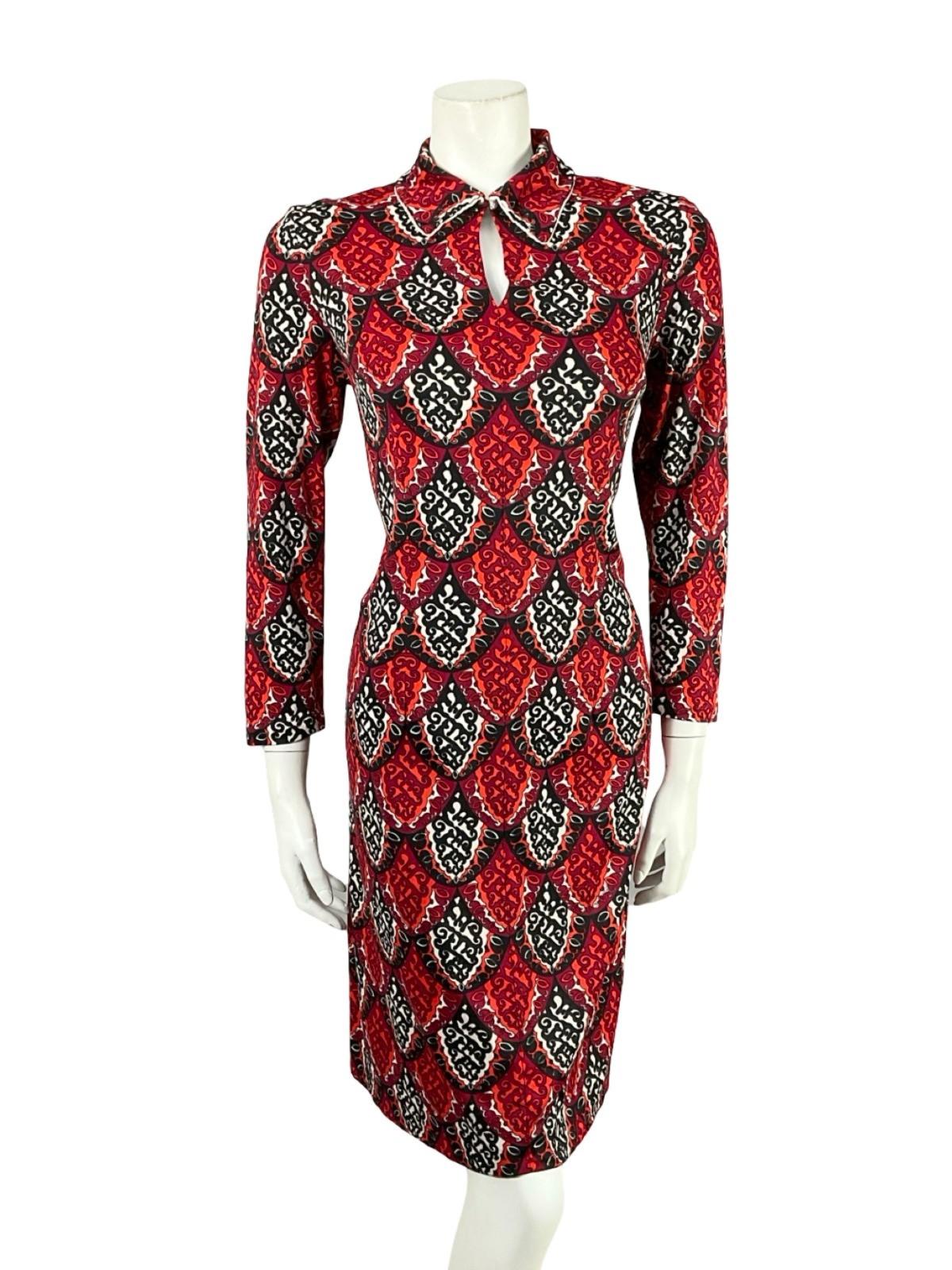 VTG 60S 70S BLACK WHITE RED MOD PSYCHEDELIC GEOMETRIC SCALES SHIFT DRESS 8