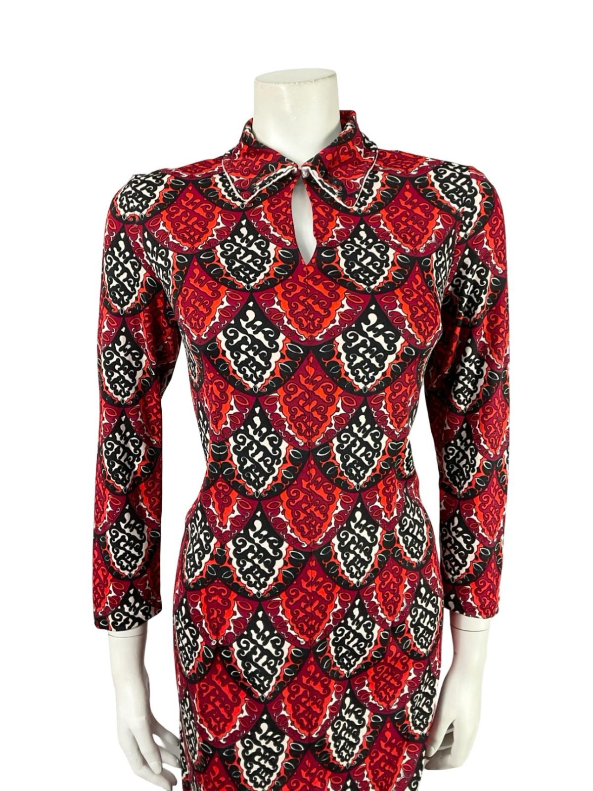 VTG 60S 70S BLACK WHITE RED MOD PSYCHEDELIC GEOMETRIC SCALES SHIFT DRESS 8