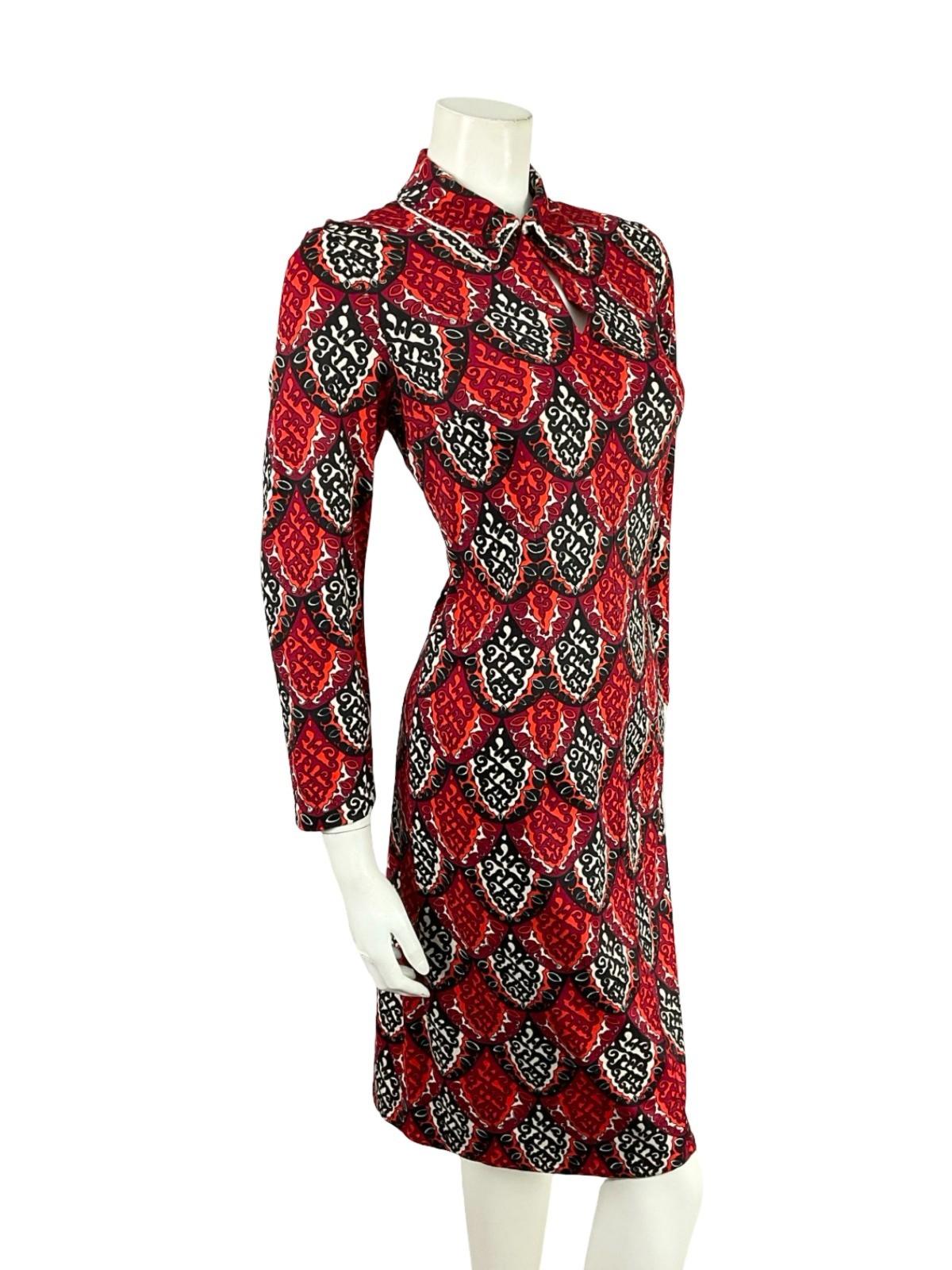VTG 60S 70S BLACK WHITE RED MOD PSYCHEDELIC GEOMETRIC SCALES SHIFT DRESS 8