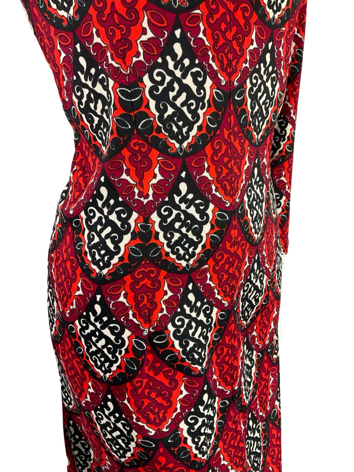VTG 60S 70S BLACK WHITE RED MOD PSYCHEDELIC GEOMETRIC SCALES SHIFT DRESS 8