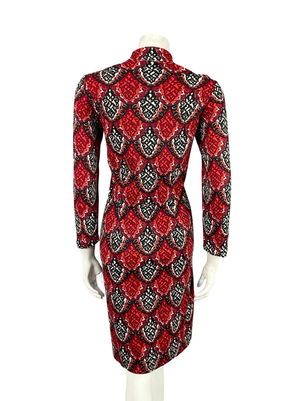 VTG 60S 70S BLACK WHITE RED MOD PSYCHEDELIC GEOMETRIC SCALES SHIFT DRESS 8