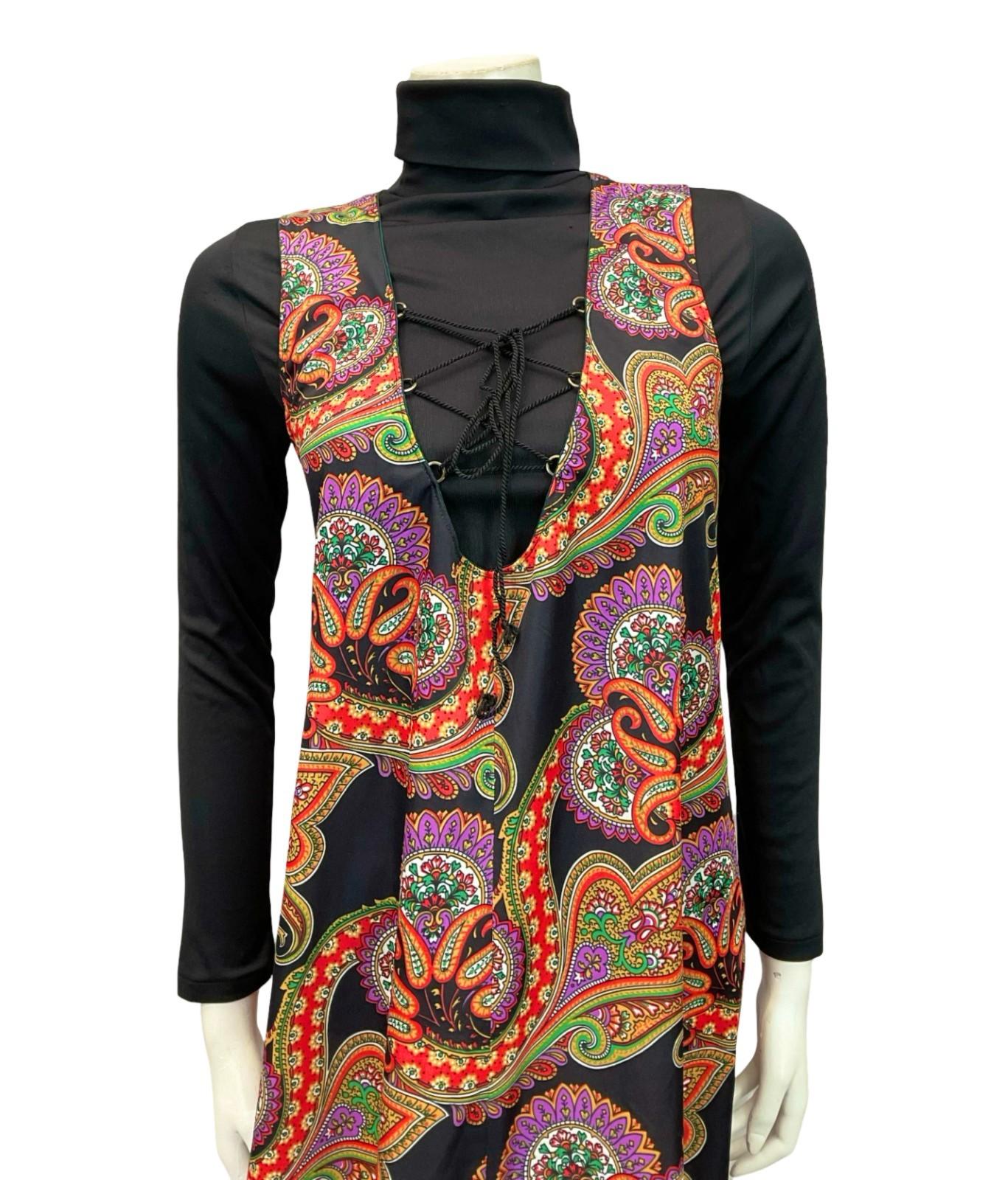 VTG 60S 70S BLACK RED PURPLE GREEN PSYCHEDELIC MANDALA LACE UP SMOCK PINAFORE 10