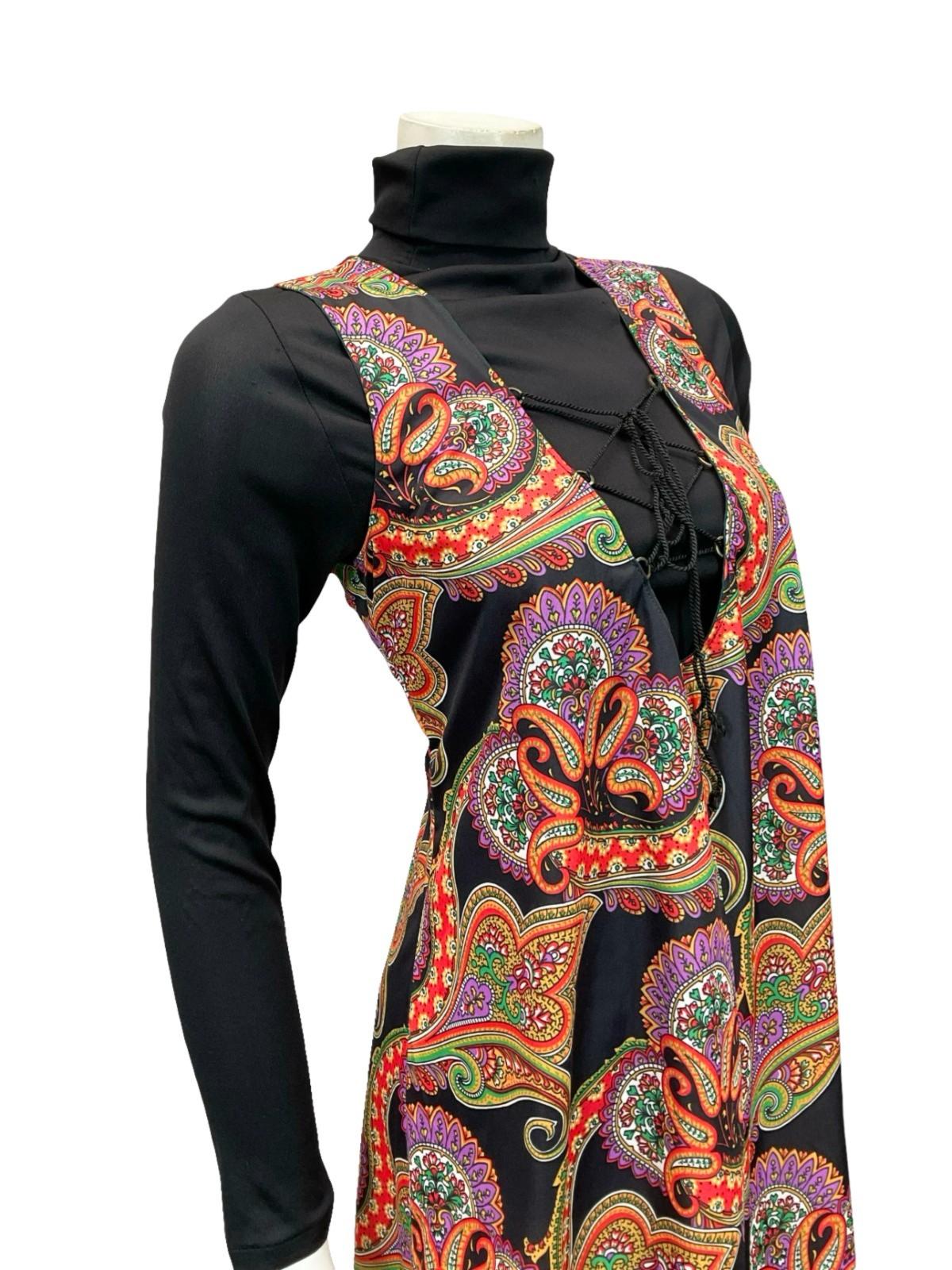 VTG 60S 70S BLACK RED PURPLE GREEN PSYCHEDELIC MANDALA LACE UP SMOCK PINAFORE 10