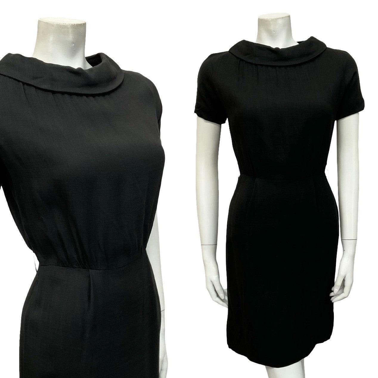 VTG 60S LBD BOAT NECK MOD PENCIL MONOCHROME PENCIL LITTLE BLACK DRESS 8