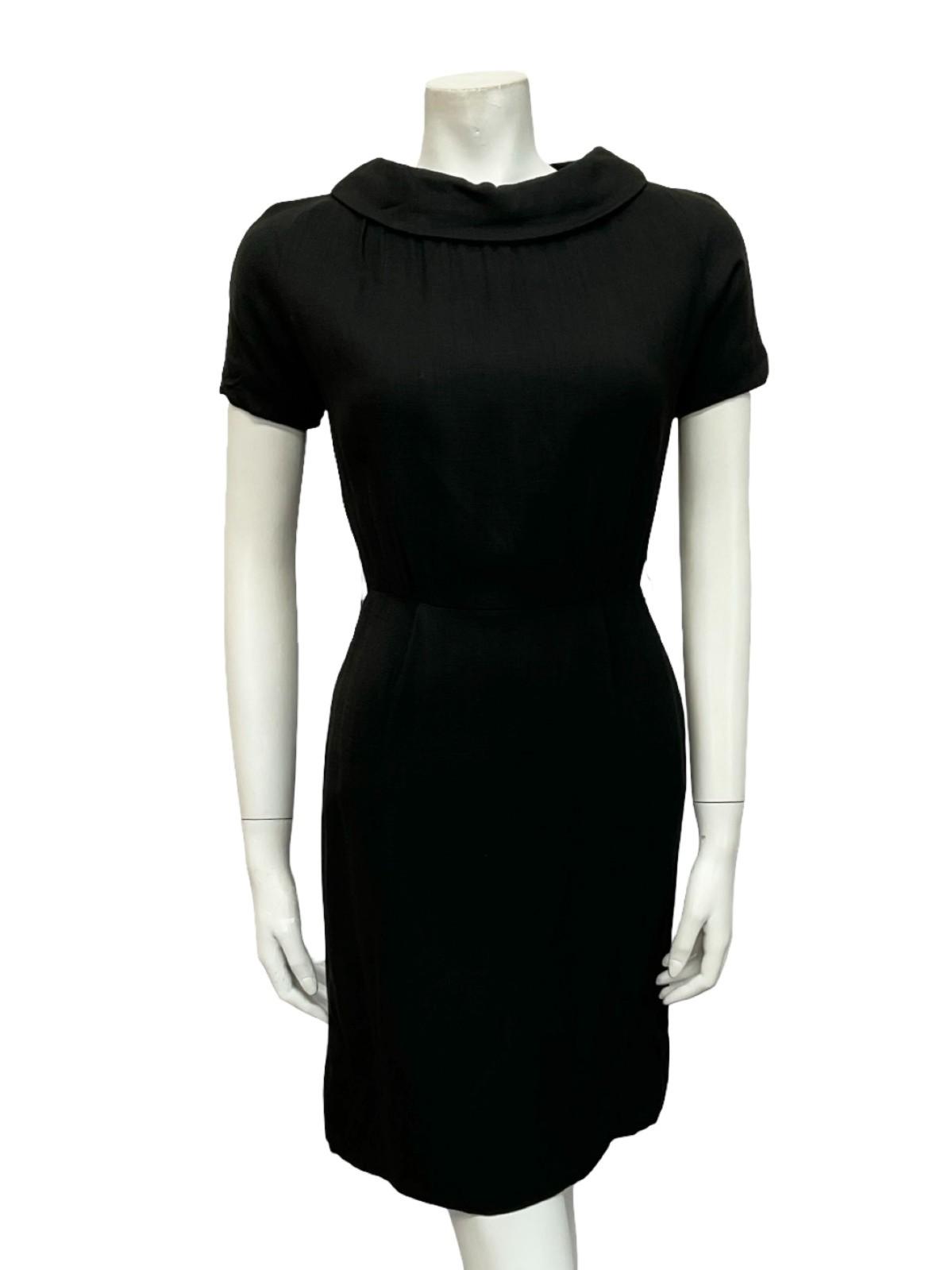 VTG 60S LBD BOAT NECK MOD PENCIL MONOCHROME PENCIL LITTLE BLACK DRESS 8