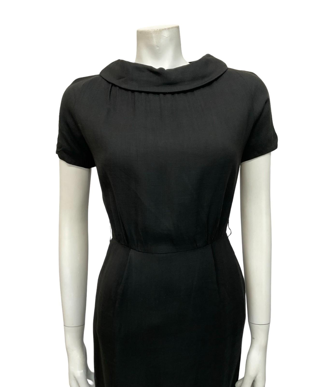 VTG 60S LBD BOAT NECK MOD PENCIL MONOCHROME PENCIL LITTLE BLACK DRESS 8