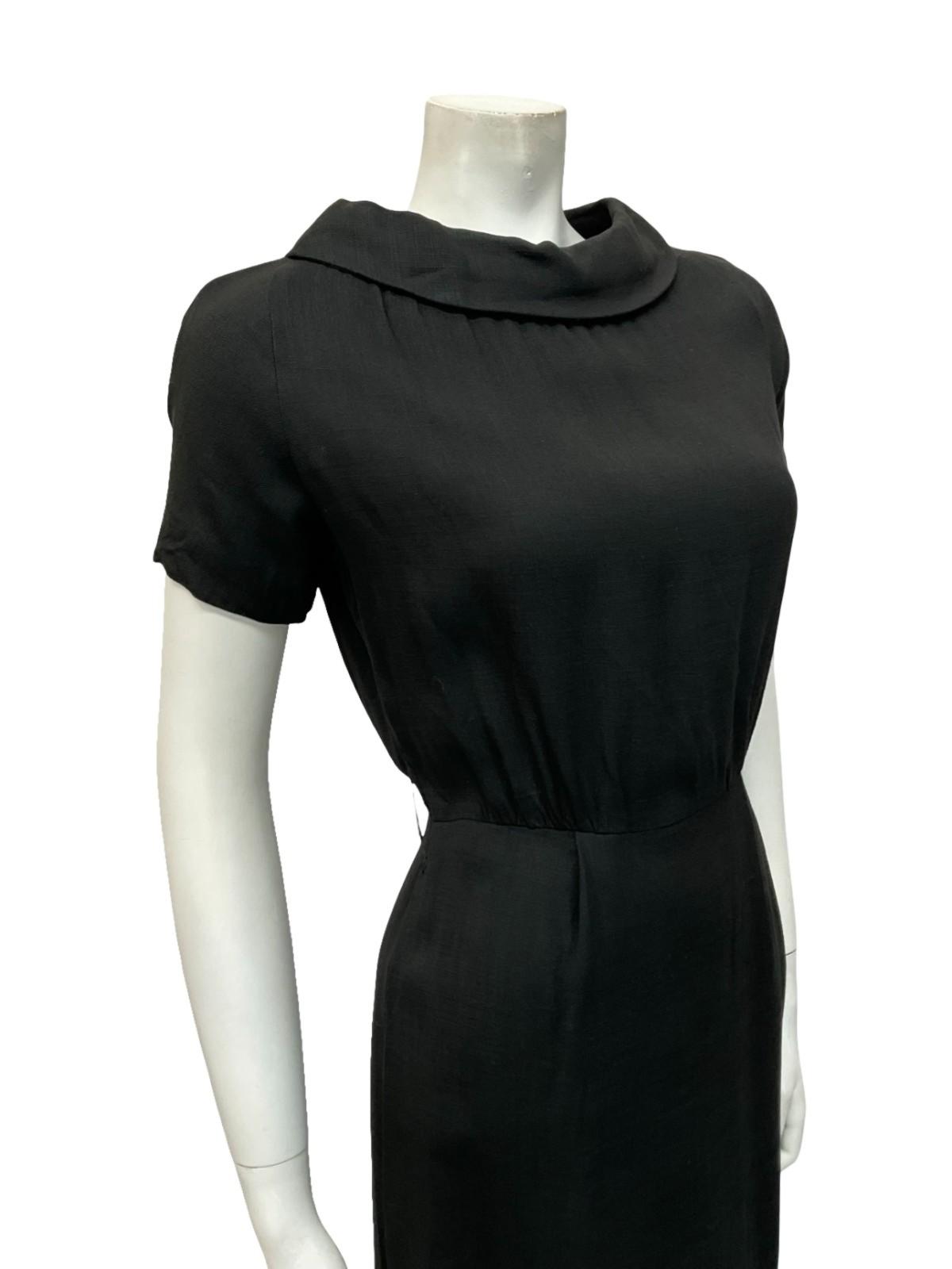 VTG 60S LBD BOAT NECK MOD PENCIL MONOCHROME PENCIL LITTLE BLACK DRESS 8