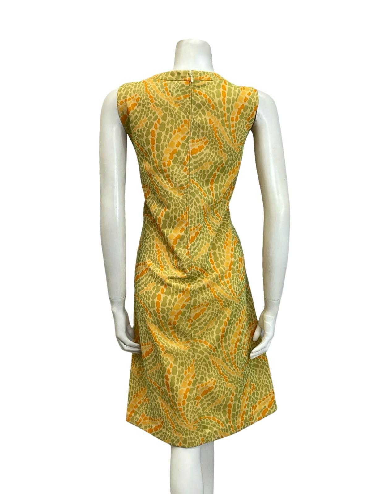 VTG 60S MOD PSYCHEDELIC DOTTY SWIRL GREEN ORANGE YELLOW SHIFT MIDI DRESS 12