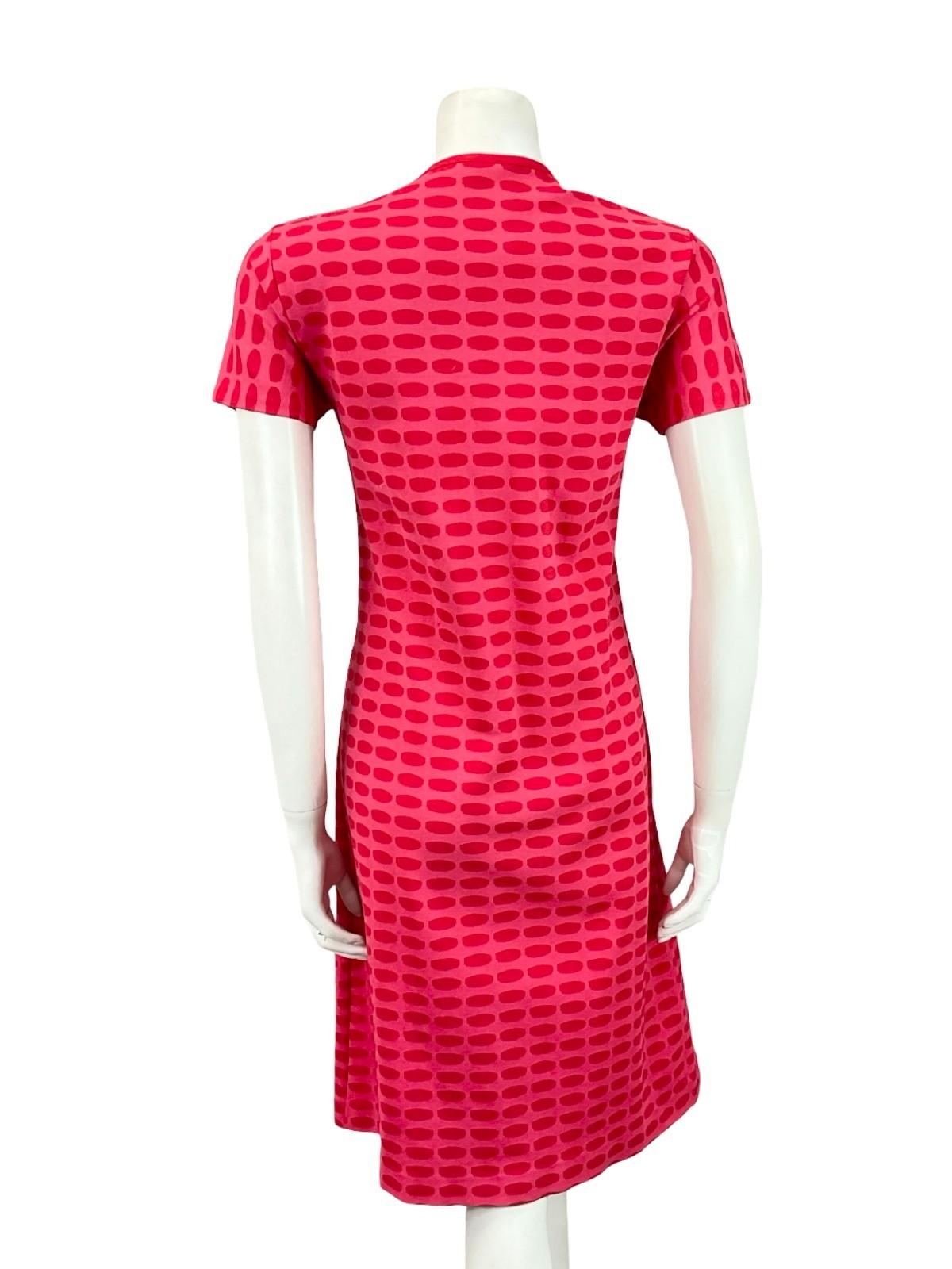 VTG 60S 70S MOD GEOMETRIC DOTTY ZIP UP HOT PINK RED MIDI DRESS 12
