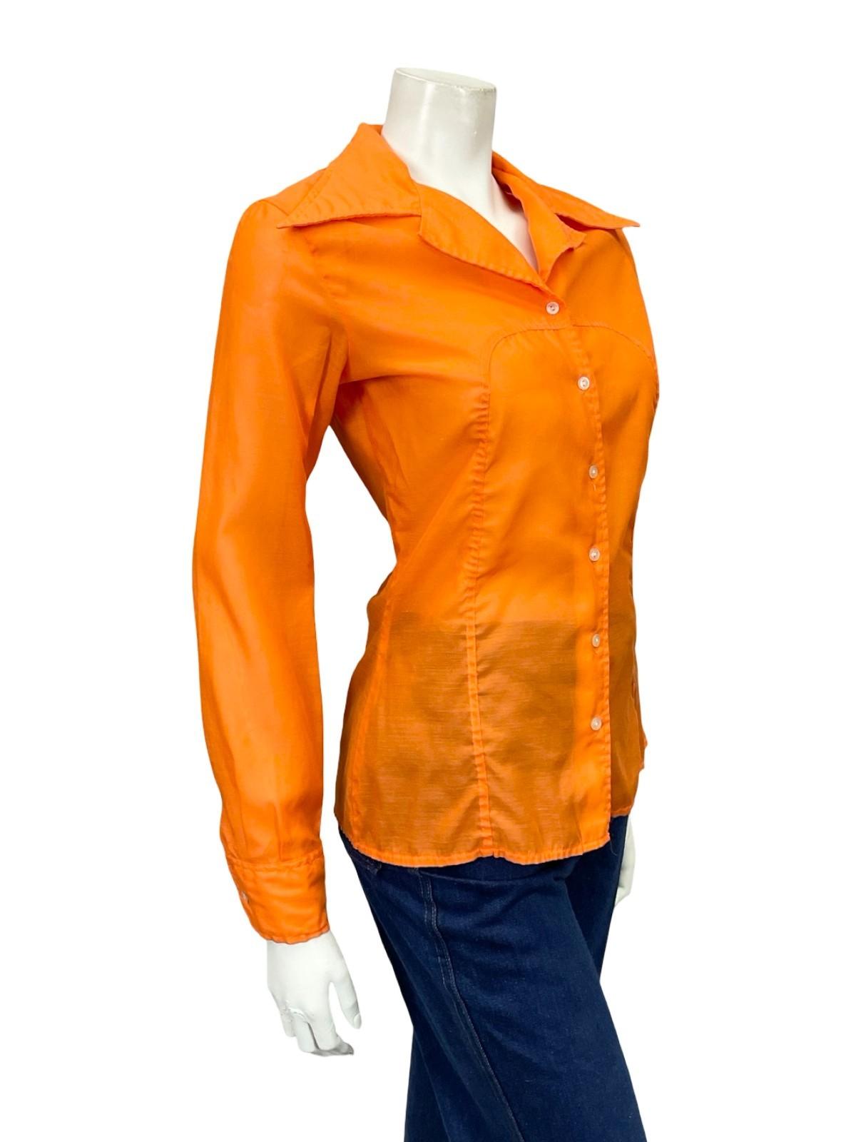 VTG 60S 70S BRIGHT ORANGE MOD SPACE AGE DAGGER COLLAR MONOCHROME SHIRT 8