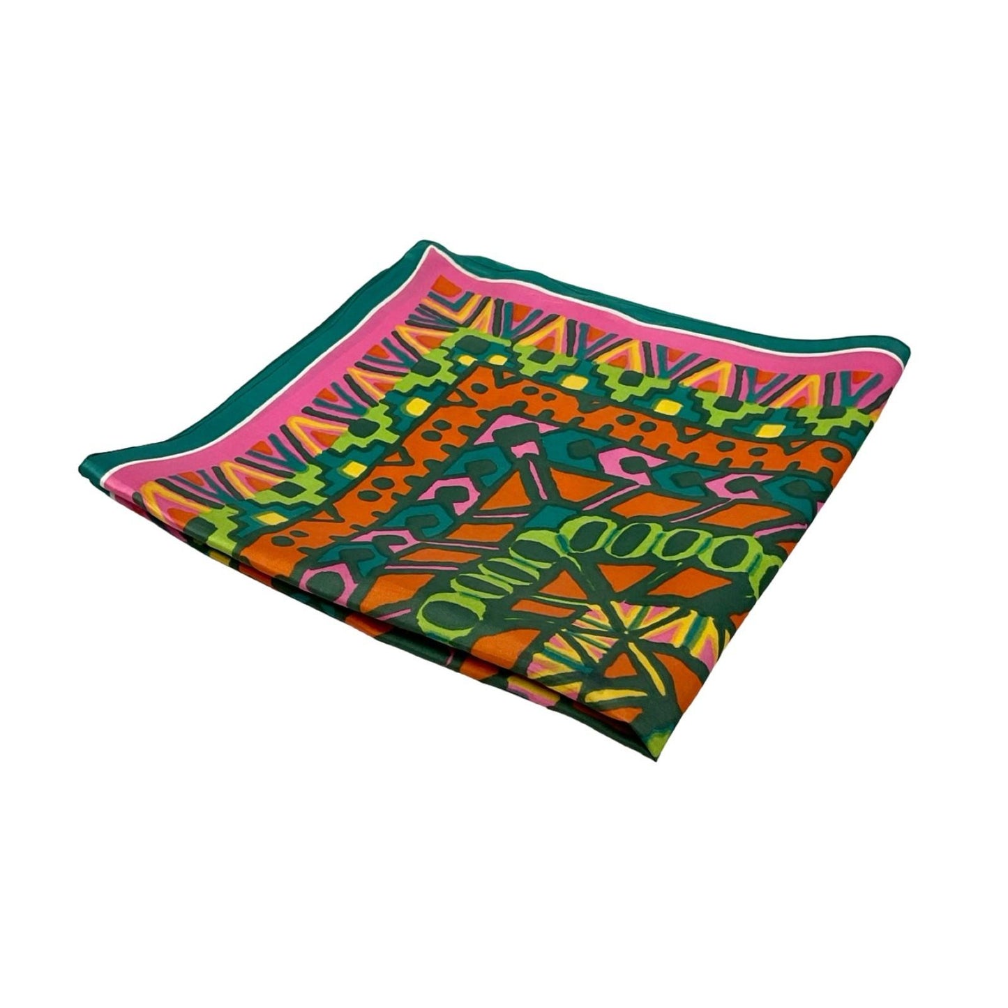 VTG 60S 70S PINK GREEN ORANGE YELLOW GEOMETRIC AZTEC ZIG ZAG SQUARE SCARF