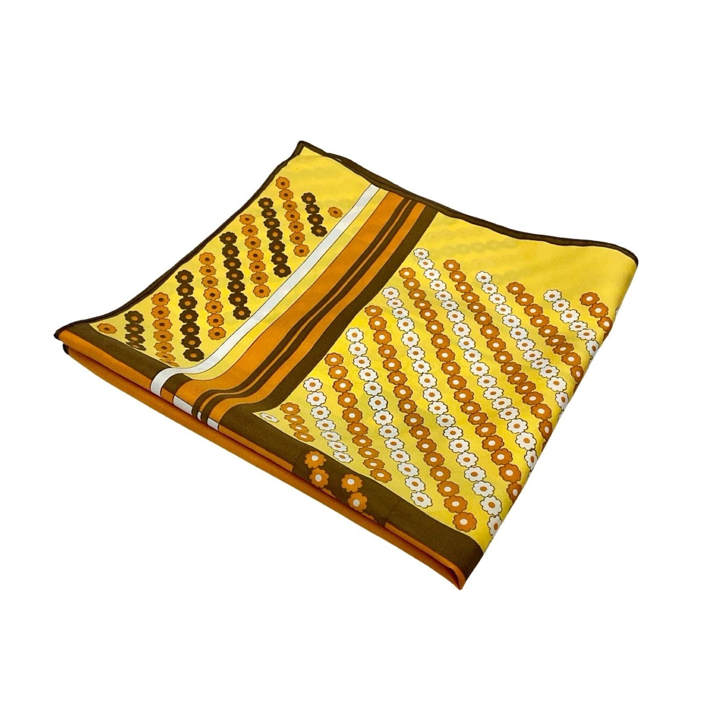 VTG 60S 70S YELLOW ORANGE BROWN WHITE GEOMETRIC FLORAL PLAID STRIPED SCARF