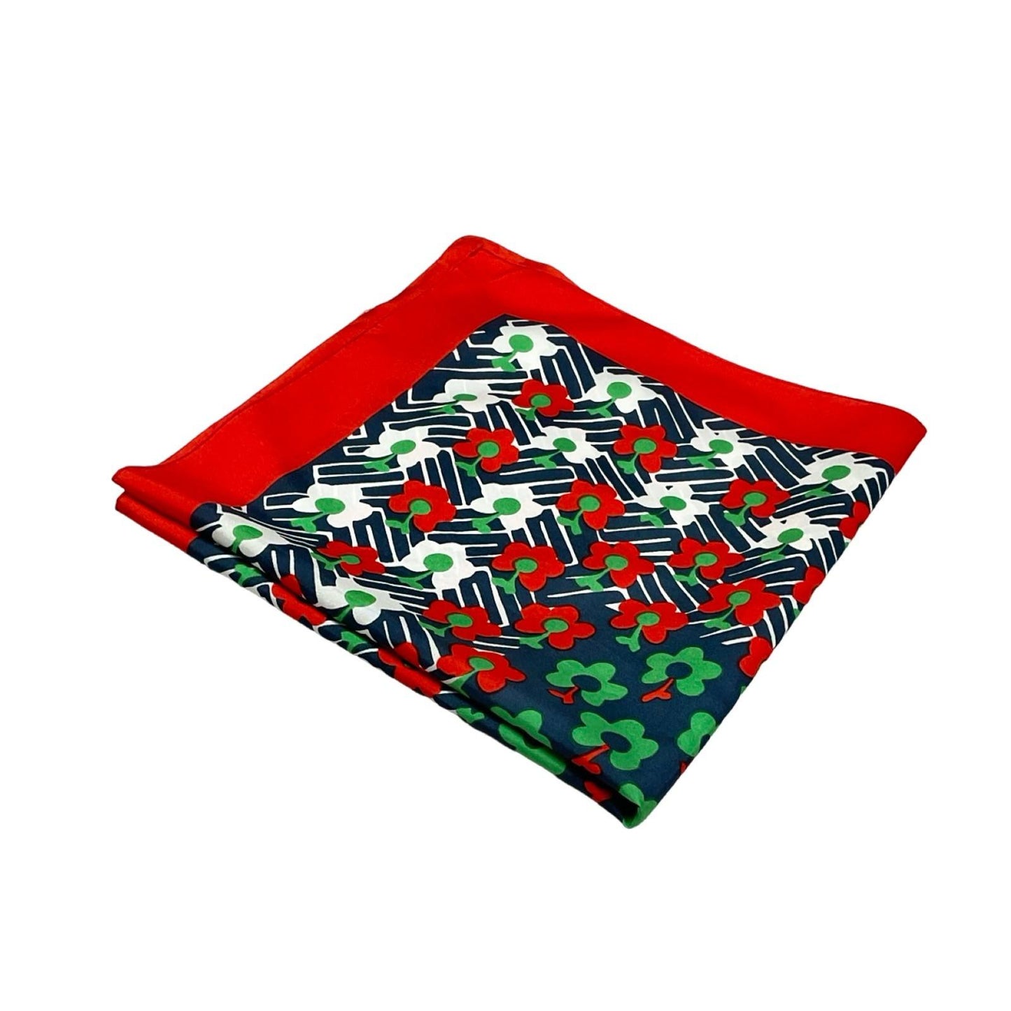 VTG 60S 70S NAVY BLUE RED WHITE GREEN CHEVRON ZIG ZAG GEOMETRIC MOD SCARF
