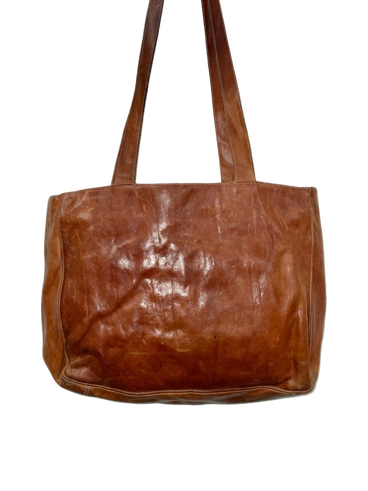 VTG 60S 70S GOLDEN HEAD BROWN LEATHER MOD SHOPPER BAG