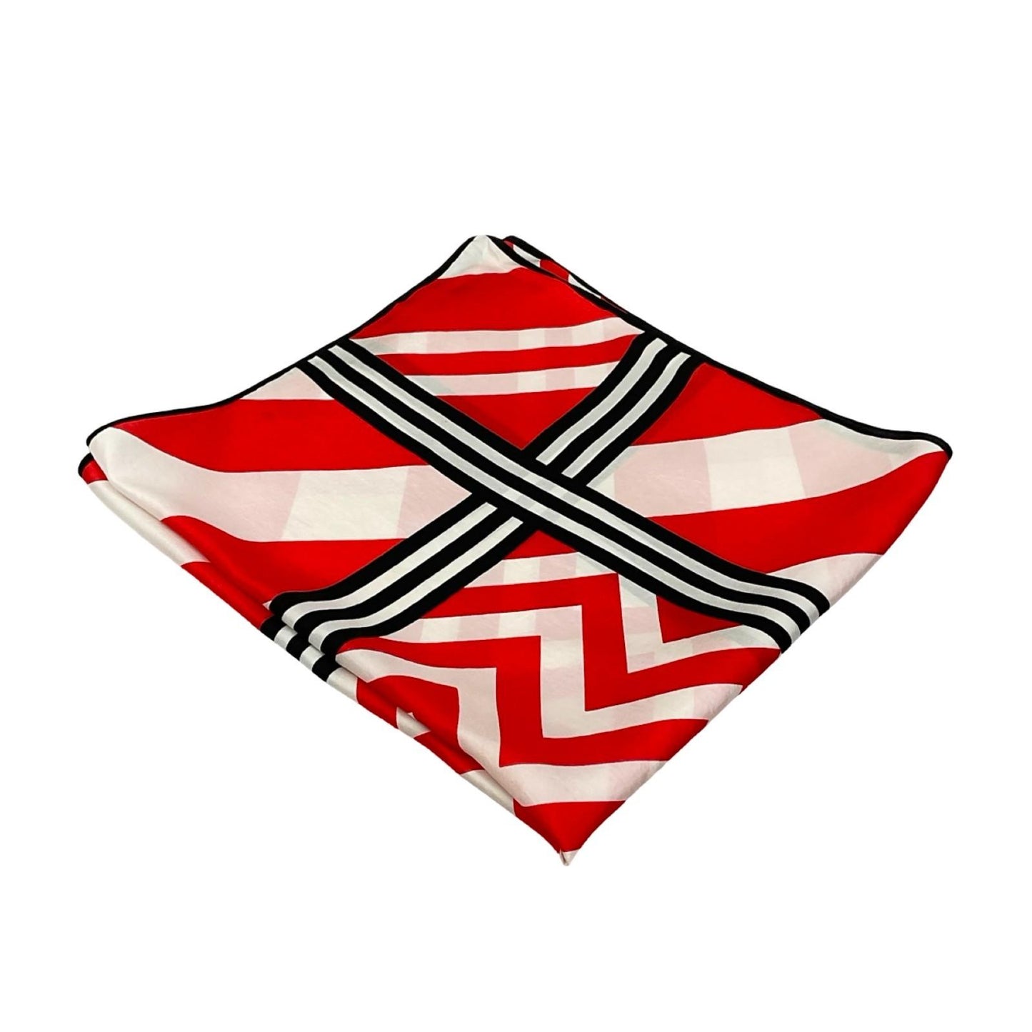 VTG 60S 70S MOD GEOMETRIC ZIG ZAG STRIPE GRID RED WHITE BLACK SCARF