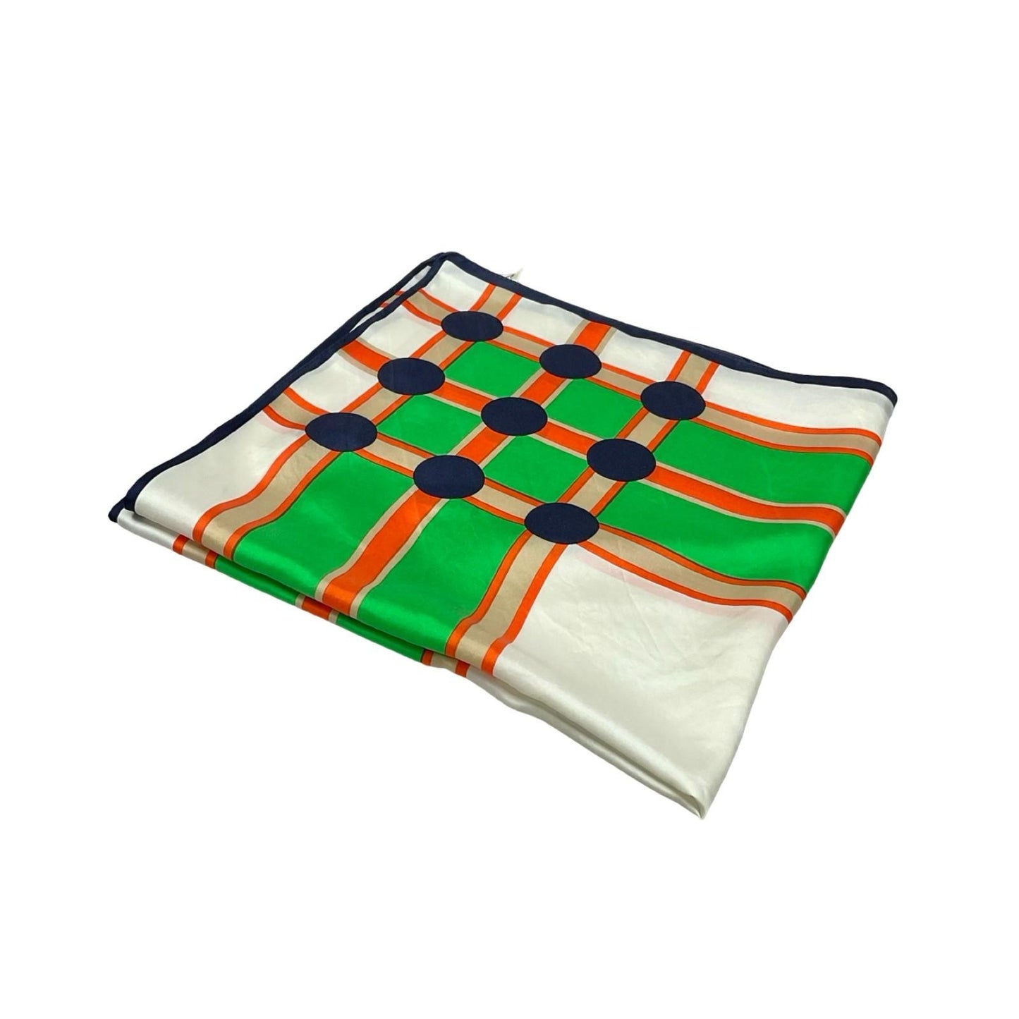 VTG 60S 70S GREEN ORANGE NAVY BLUE WHITE MOD GEOMETRIC DOTTY GRID SQUARE SCARF