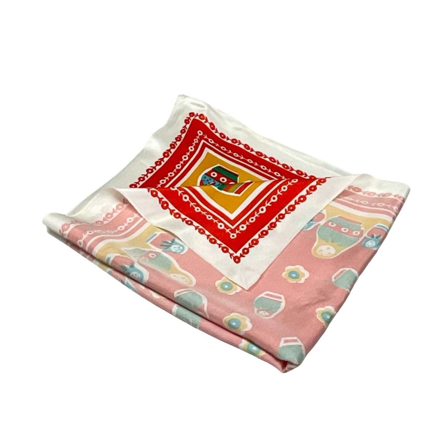 VTG 60S 70S RED WHITE GREEN YELLOW RUSSIAN DOLL matryoshka FLORAL FOLK SCARF