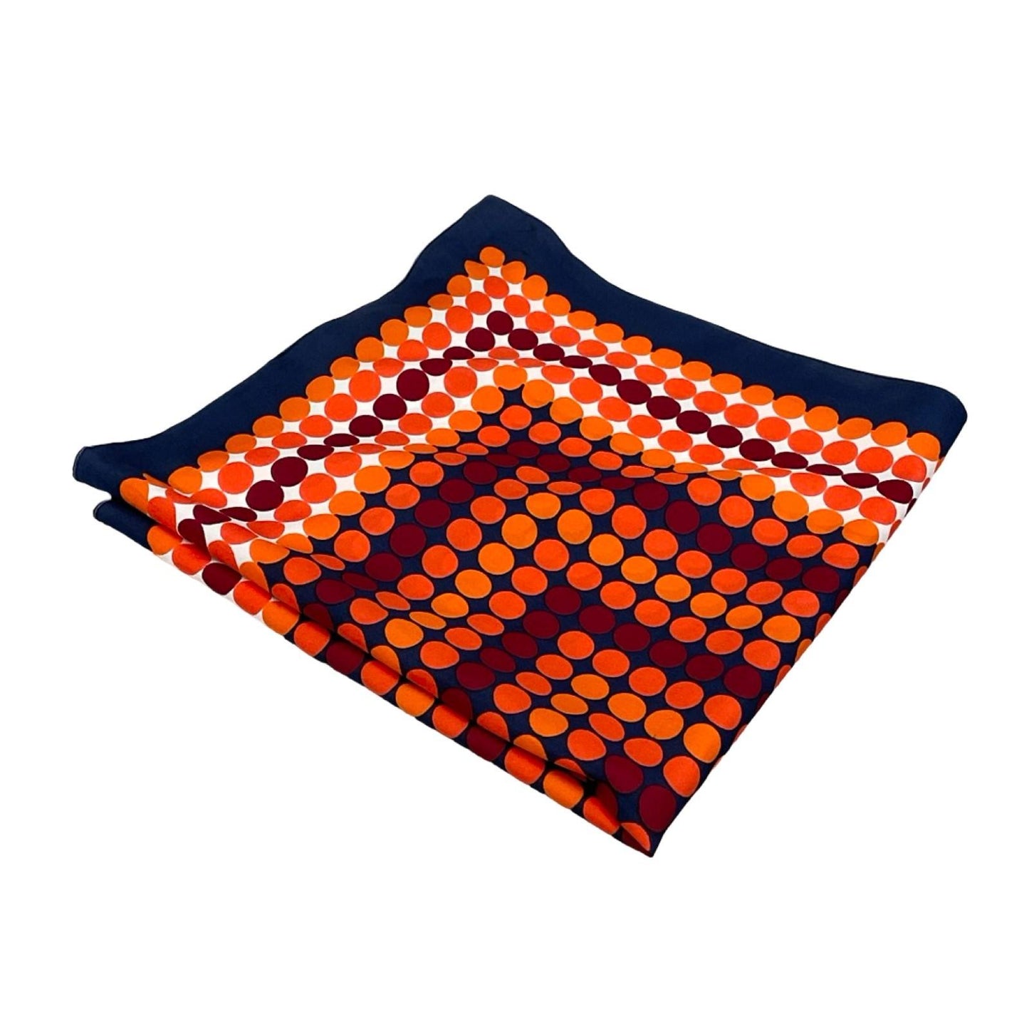 VTG 60S 70S NAVY BLUE WHITE ORANGE BURGUNDY POLKA DOT GEOMETRIC MOD SCARF