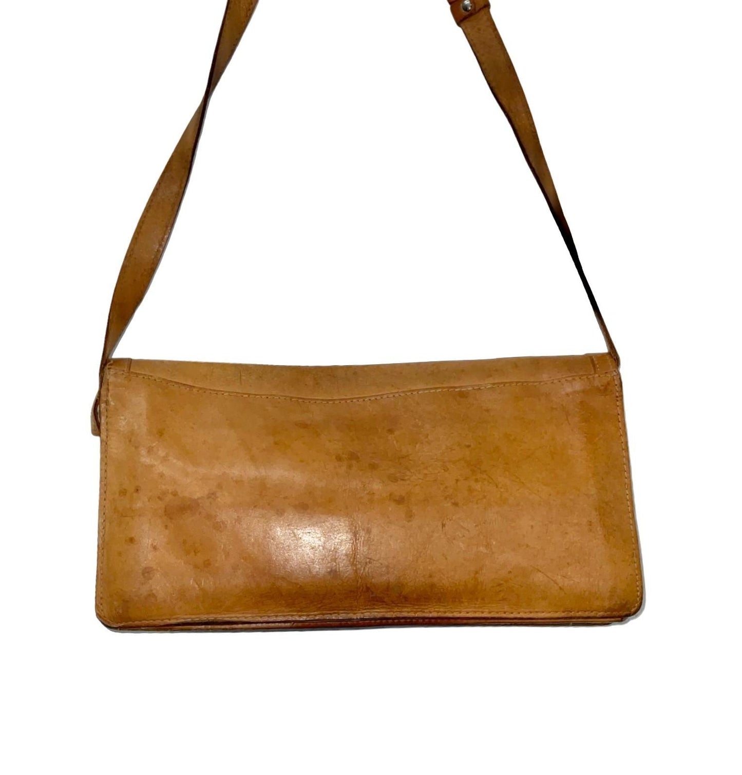 VTG 60S 70S MOD TAN BROWN LEATHER BAGUETTE SHOULDER BAG