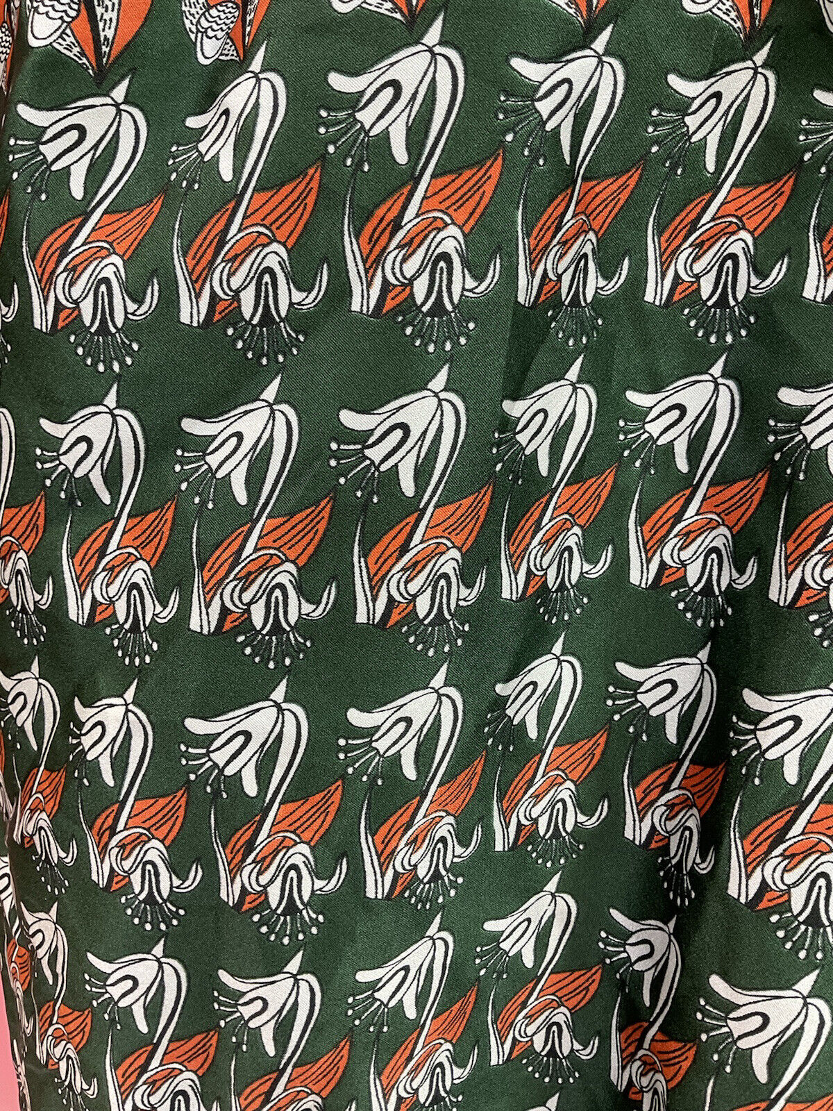 VINTAGE 60s 70s GREEN ORANGE WHITE FLORAL PSYCHEDELIC DAGGER SHIRT DRESS 14 16